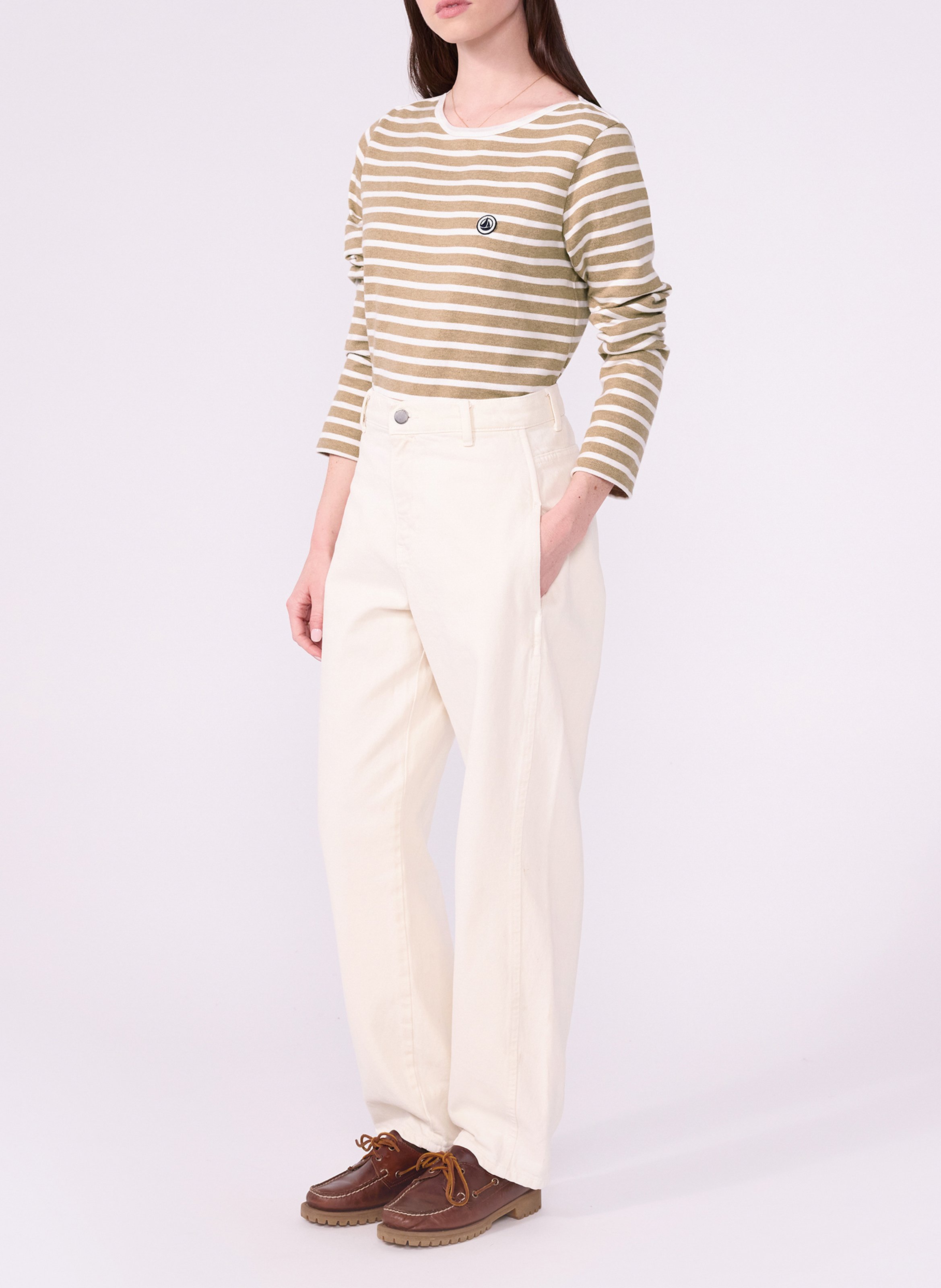 Tee-shirt droit col rond à rayures PETIT BATEAU Multicolore