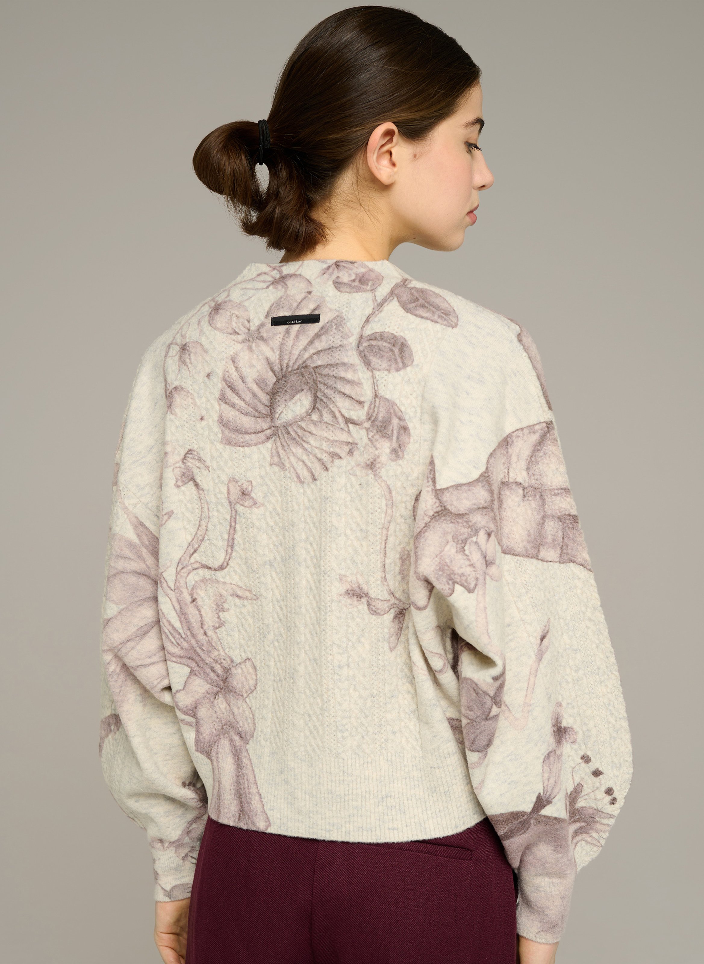 Recht vest met V-hals en print van wolmix | Grijs COTELAC Dames