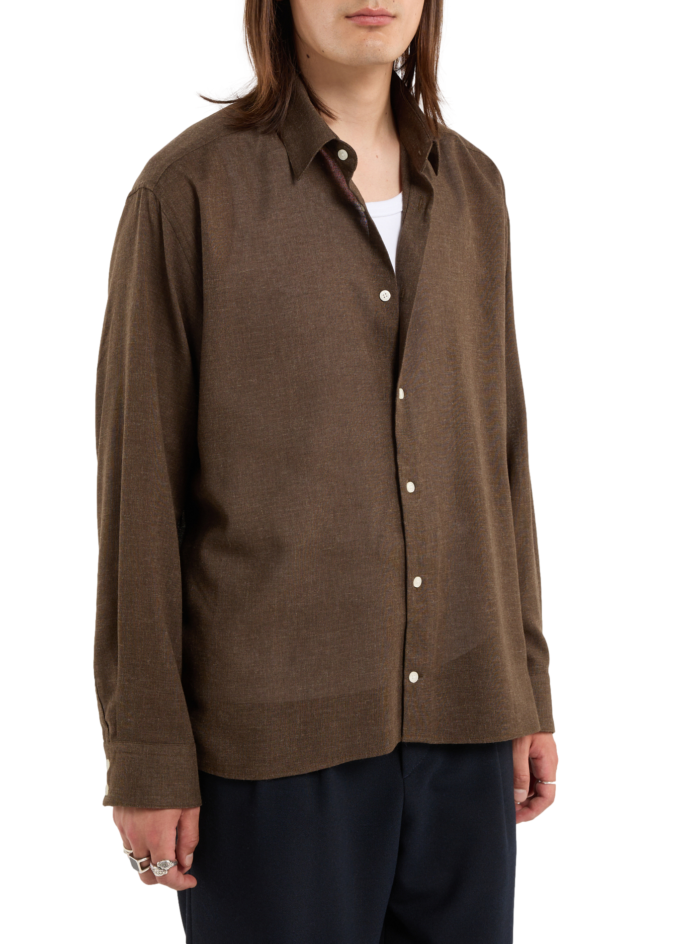 Solid straight button-up shirt SAISON 1865 Khaki
