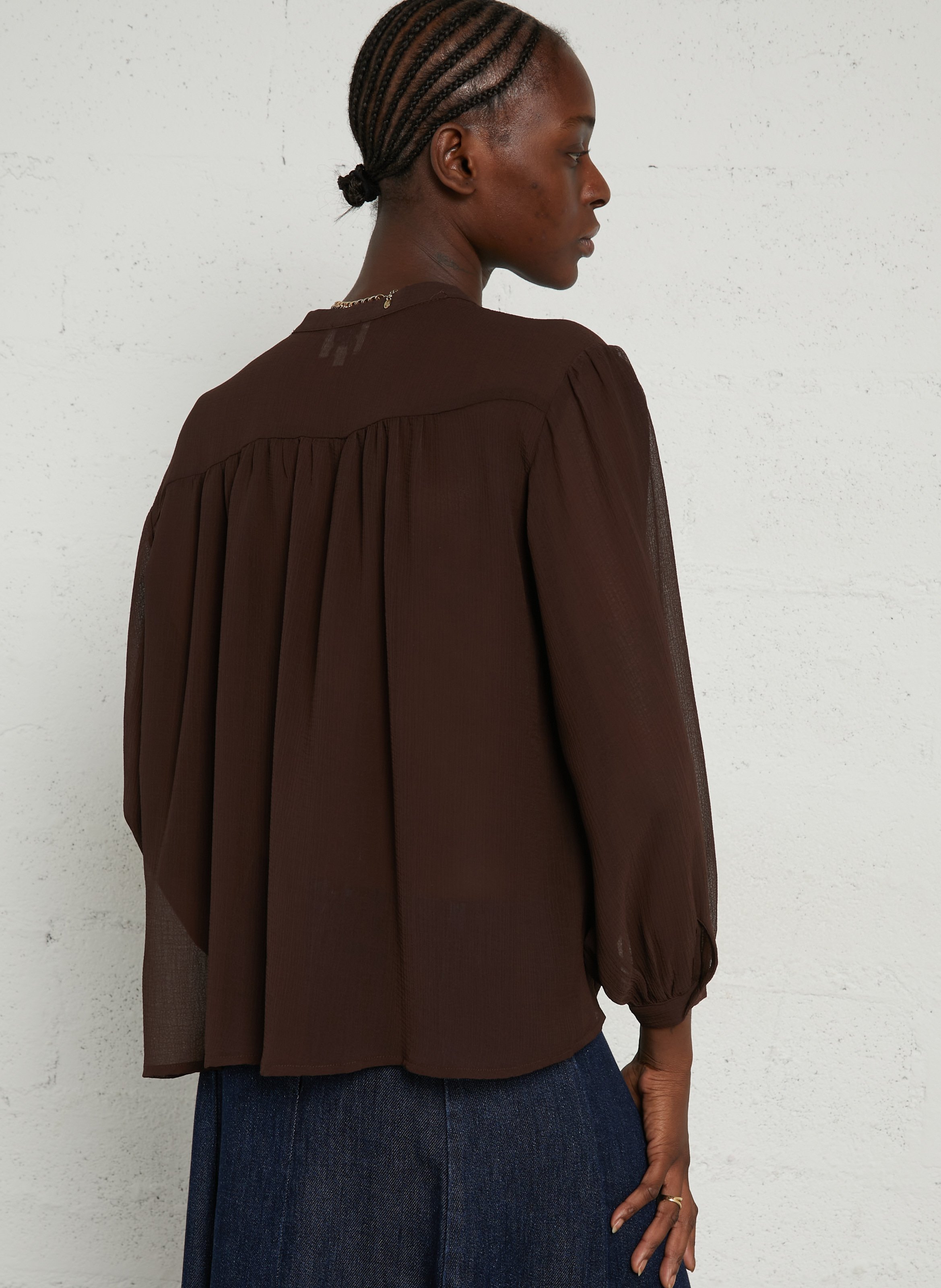 Chemise ample col mao LA PETITE ETOILE Marron