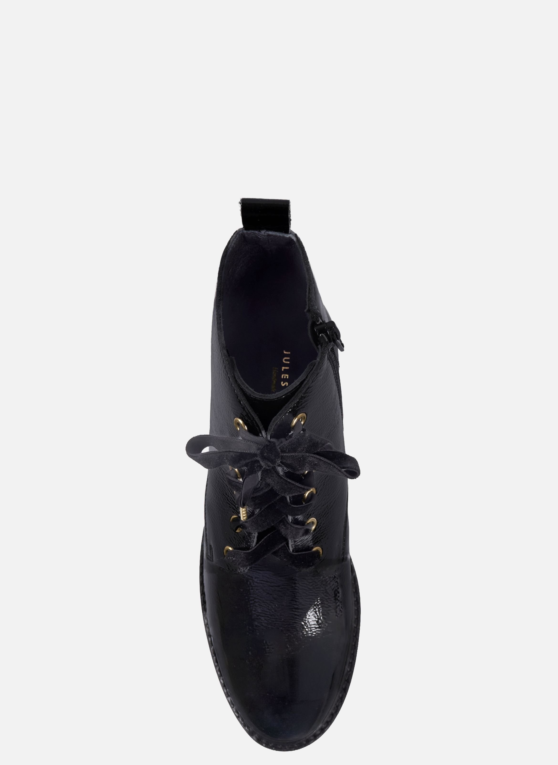 Flat lace-up patent leather ankle boots JULES & JENN Black