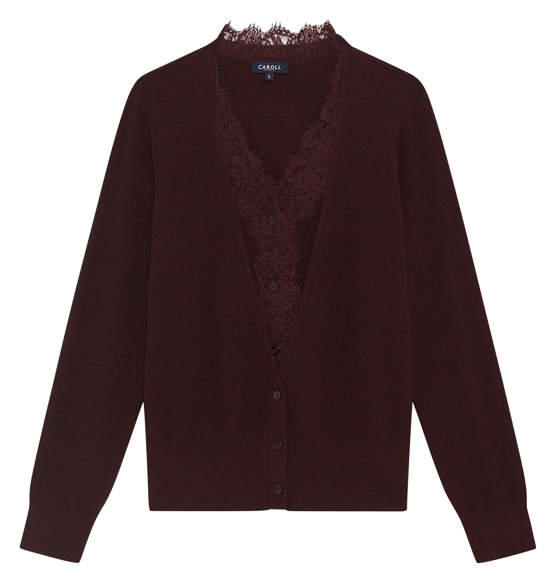 V-neck lace wool blend vest CAROLL Plums