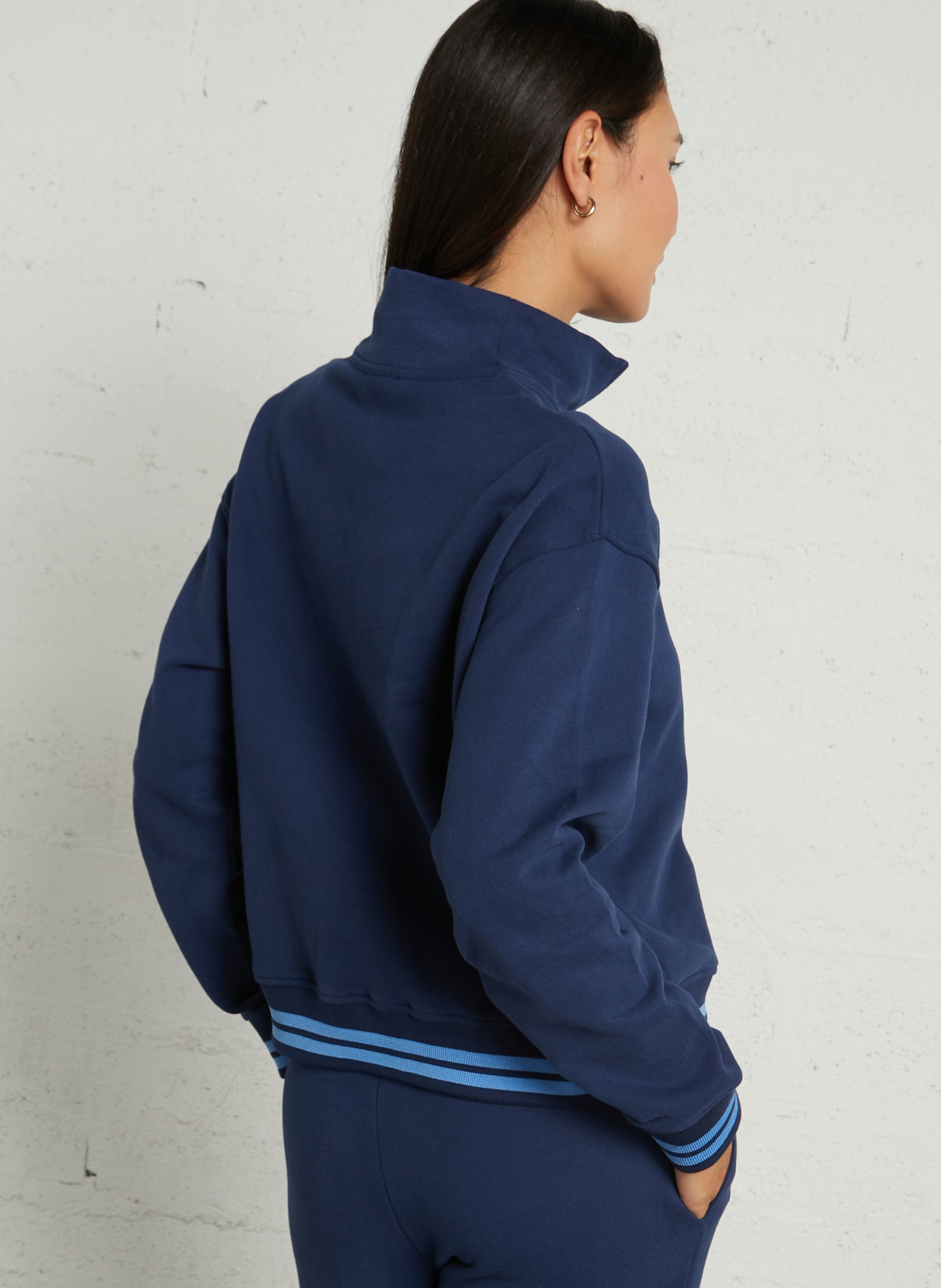 Sweater with logo and high collar in organic cotton LA NOUVELLE Blue
