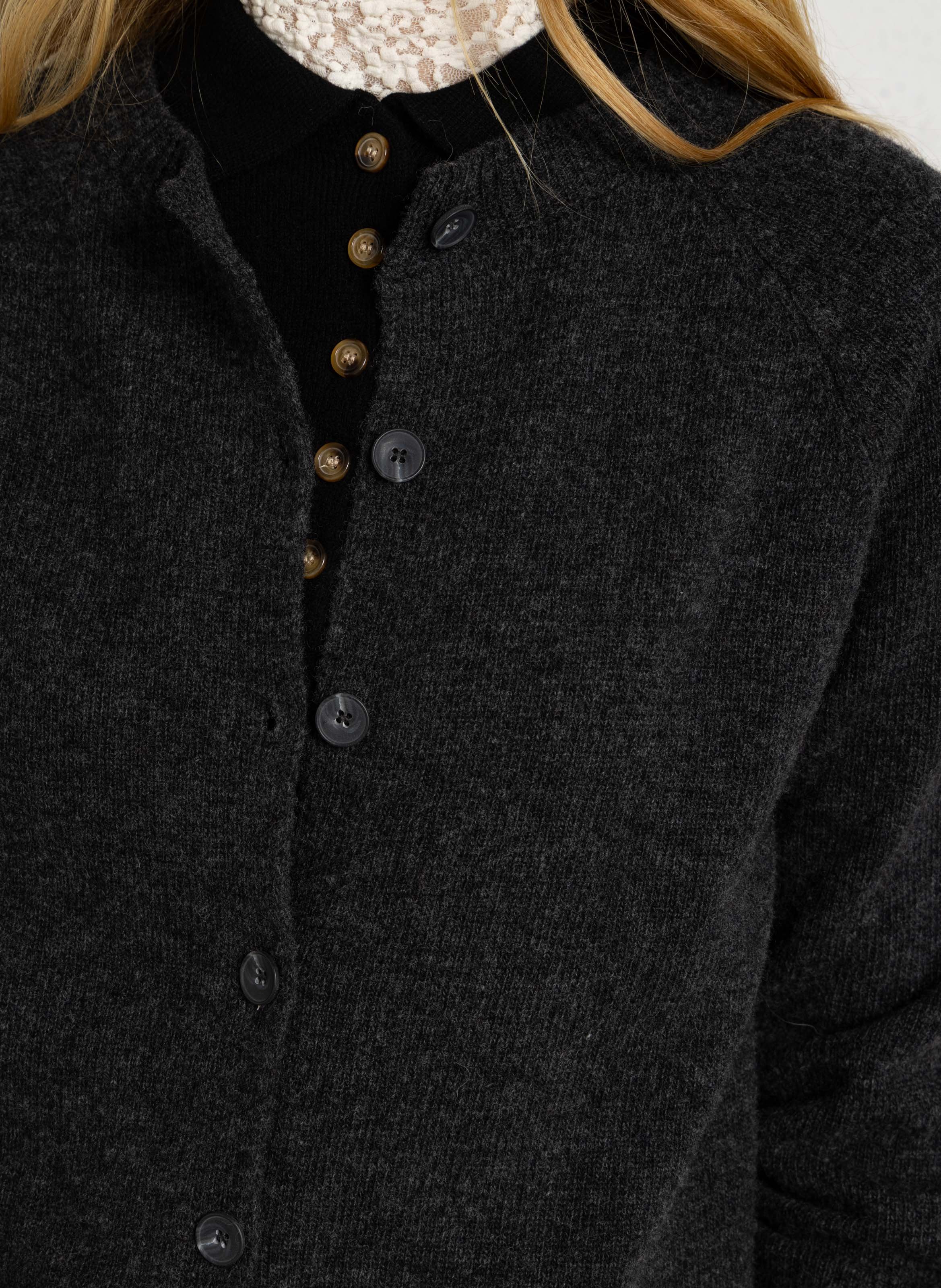 Straight round-neck merino wool cardigan SUZIE WINKLE Grey