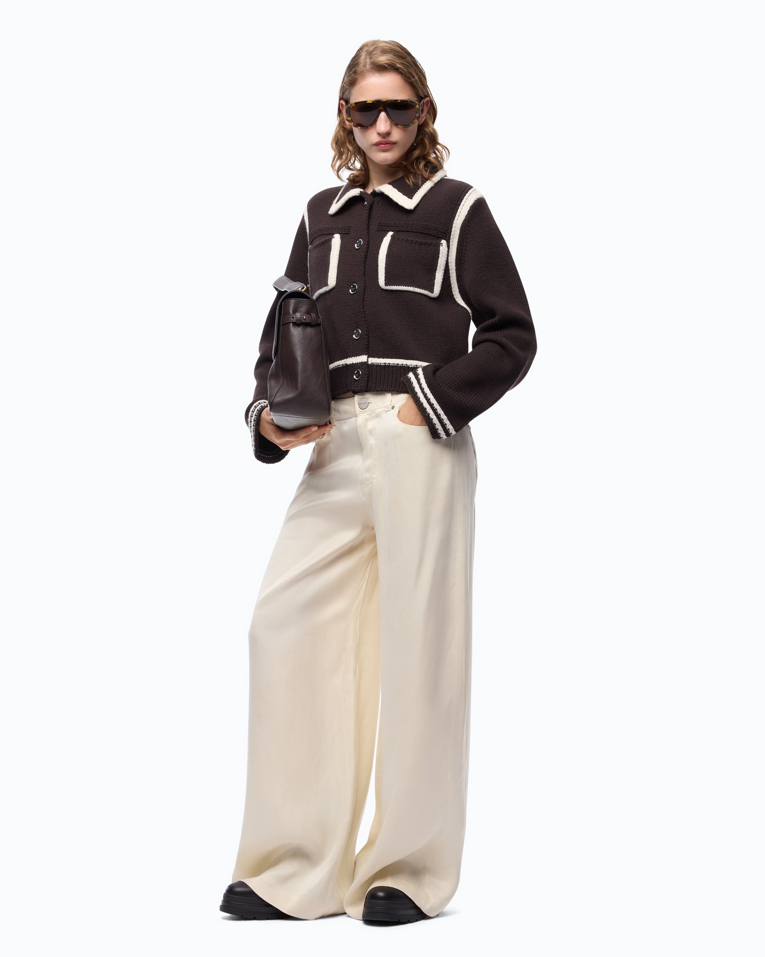 Merino wool jacket with contrasting trims PINKO Brown