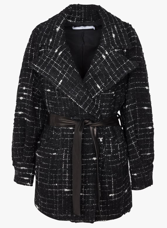 Textured coat with tailored collar Black/ecru Iro Women