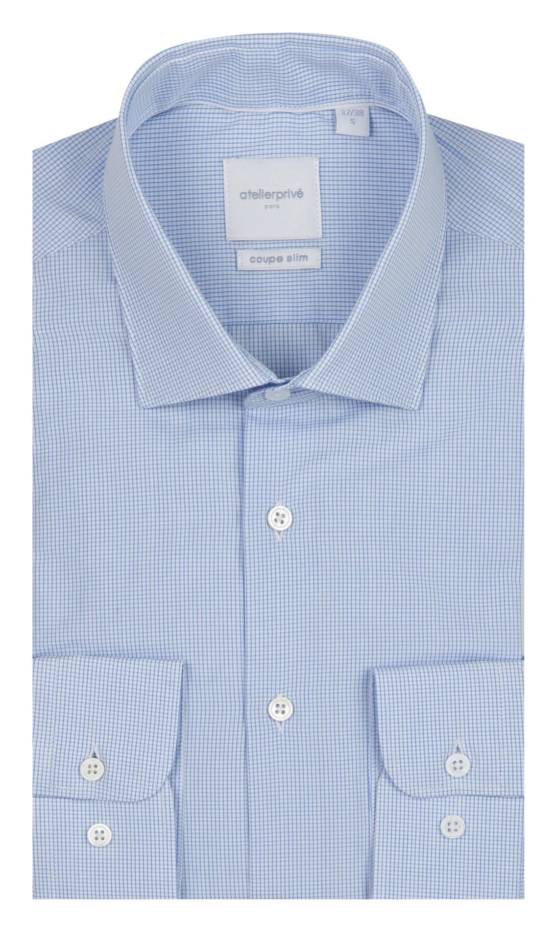 Slim-fit checked cotton shirt with classic collar ATELIER PRIVE Blue