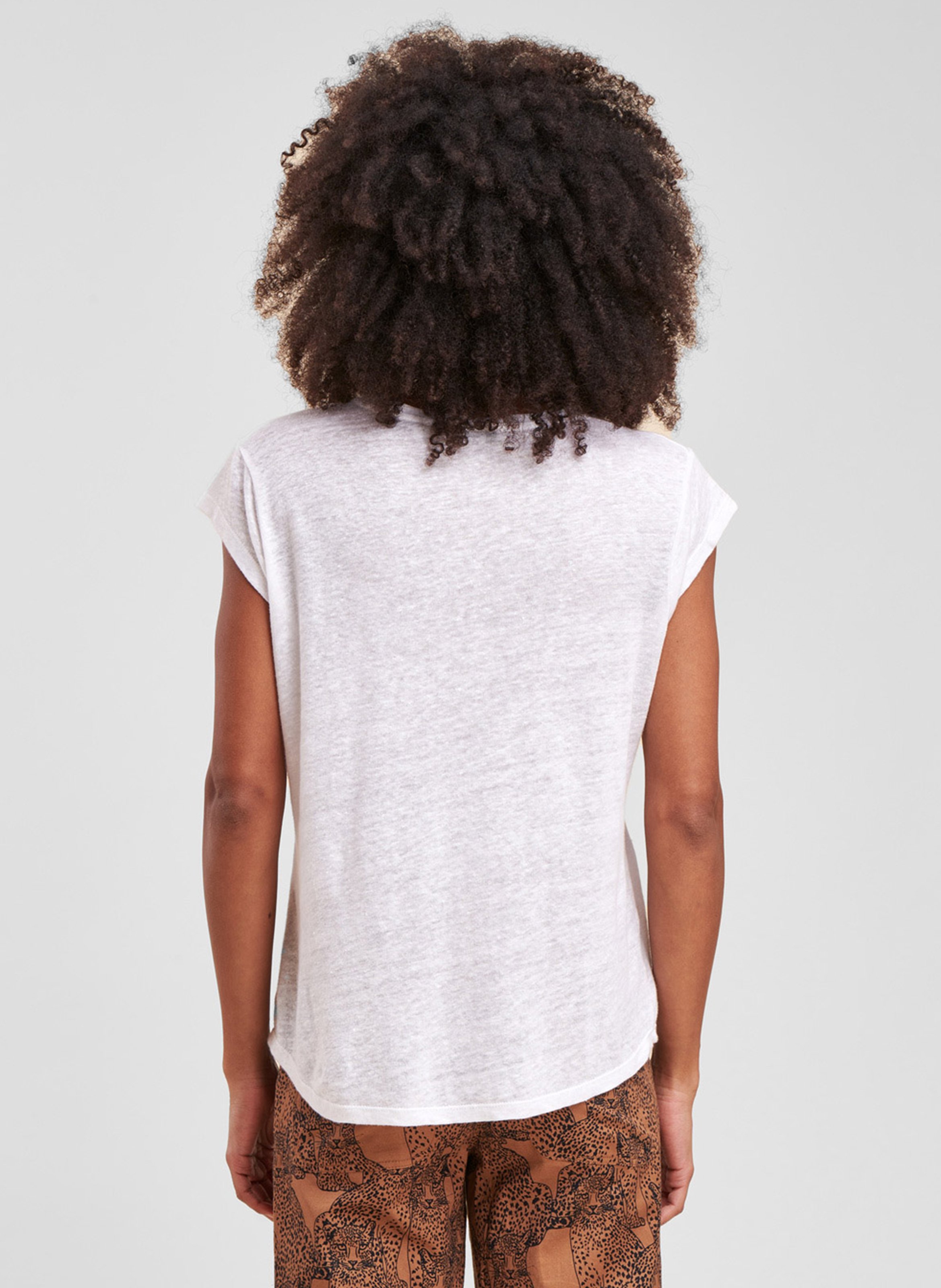 Tee-shirt droit col V en lin LA FEE MARABOUTEE Blanc