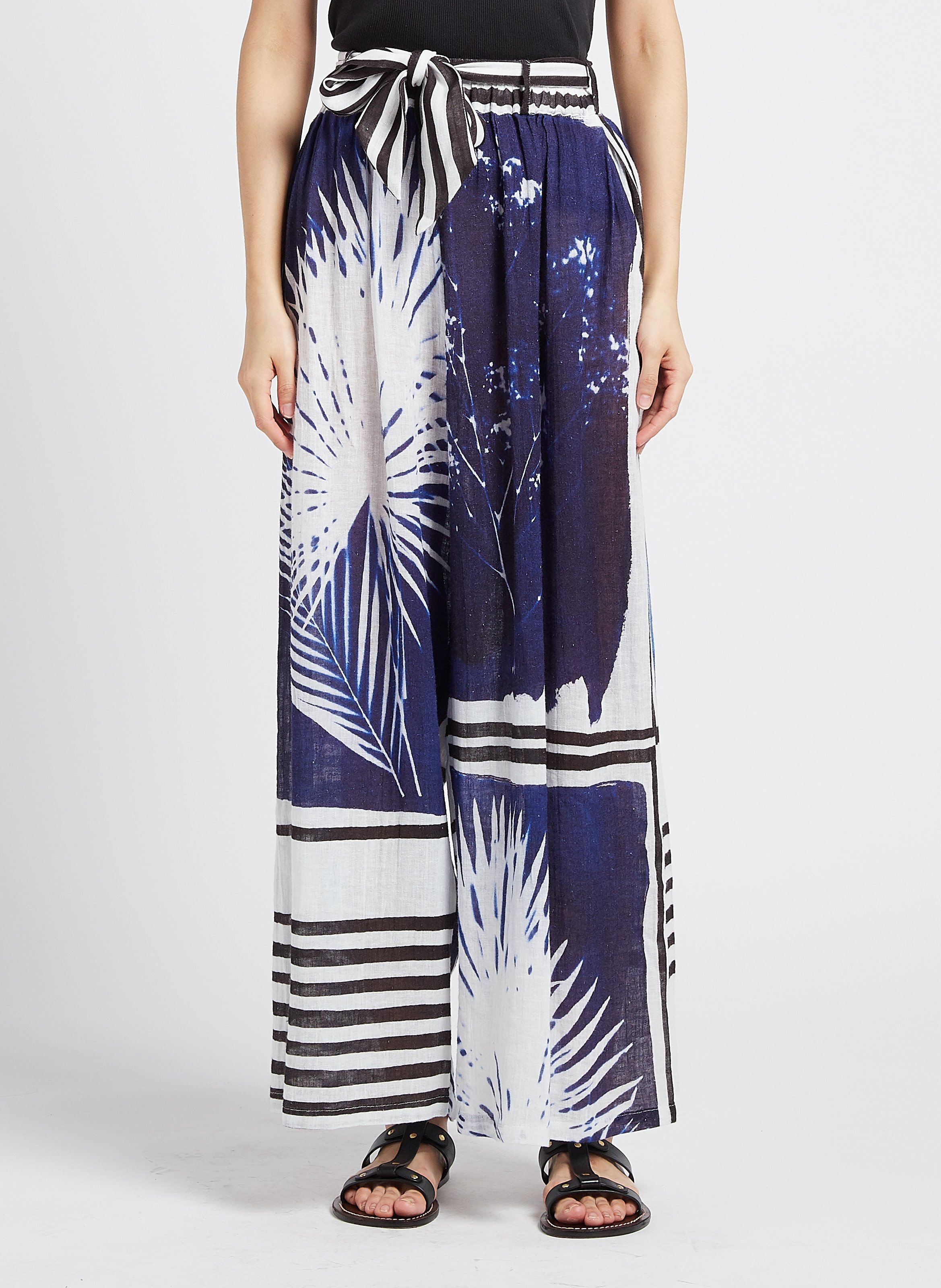 Weite Taillenhose aus Leinen MES DEMOISELLES Blau