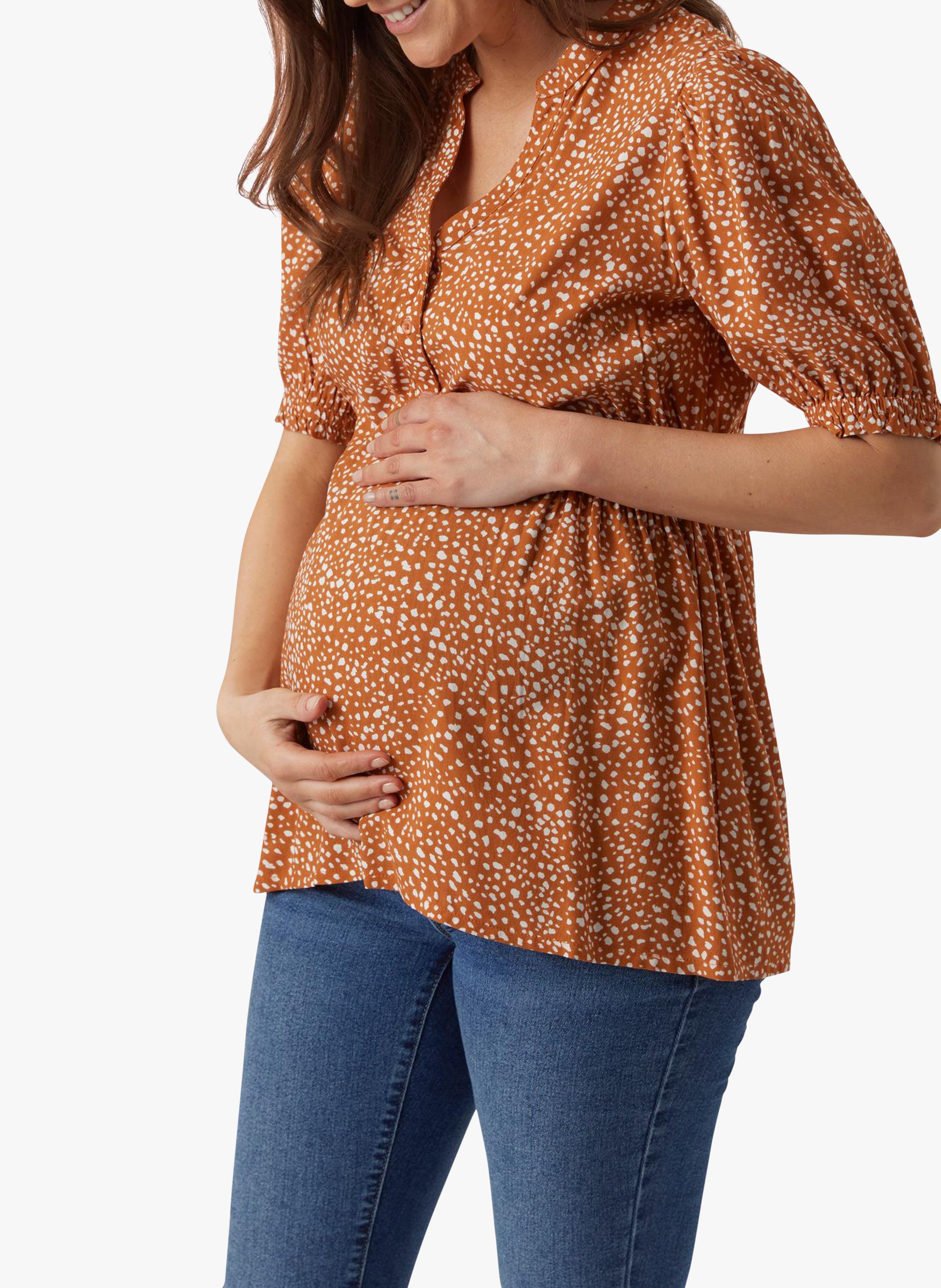 Printed V-neck top MAMALICIOUS Brown