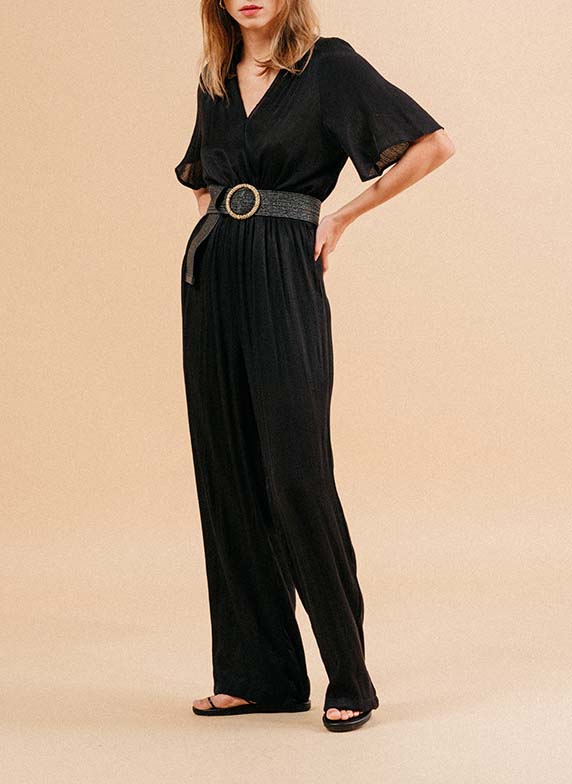 Wrap-neck loose jumpsuit GRACE ET MILA Black