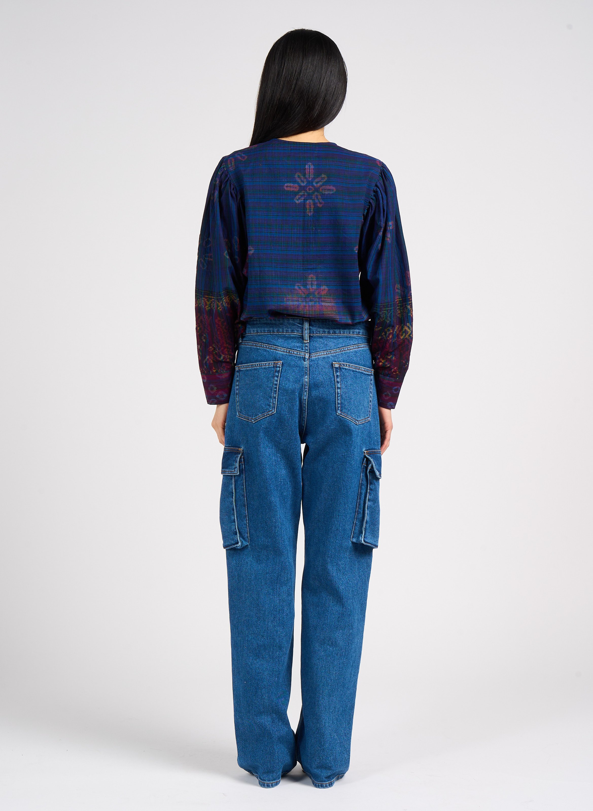 Chemise col rond imprimée en coton  Bleu