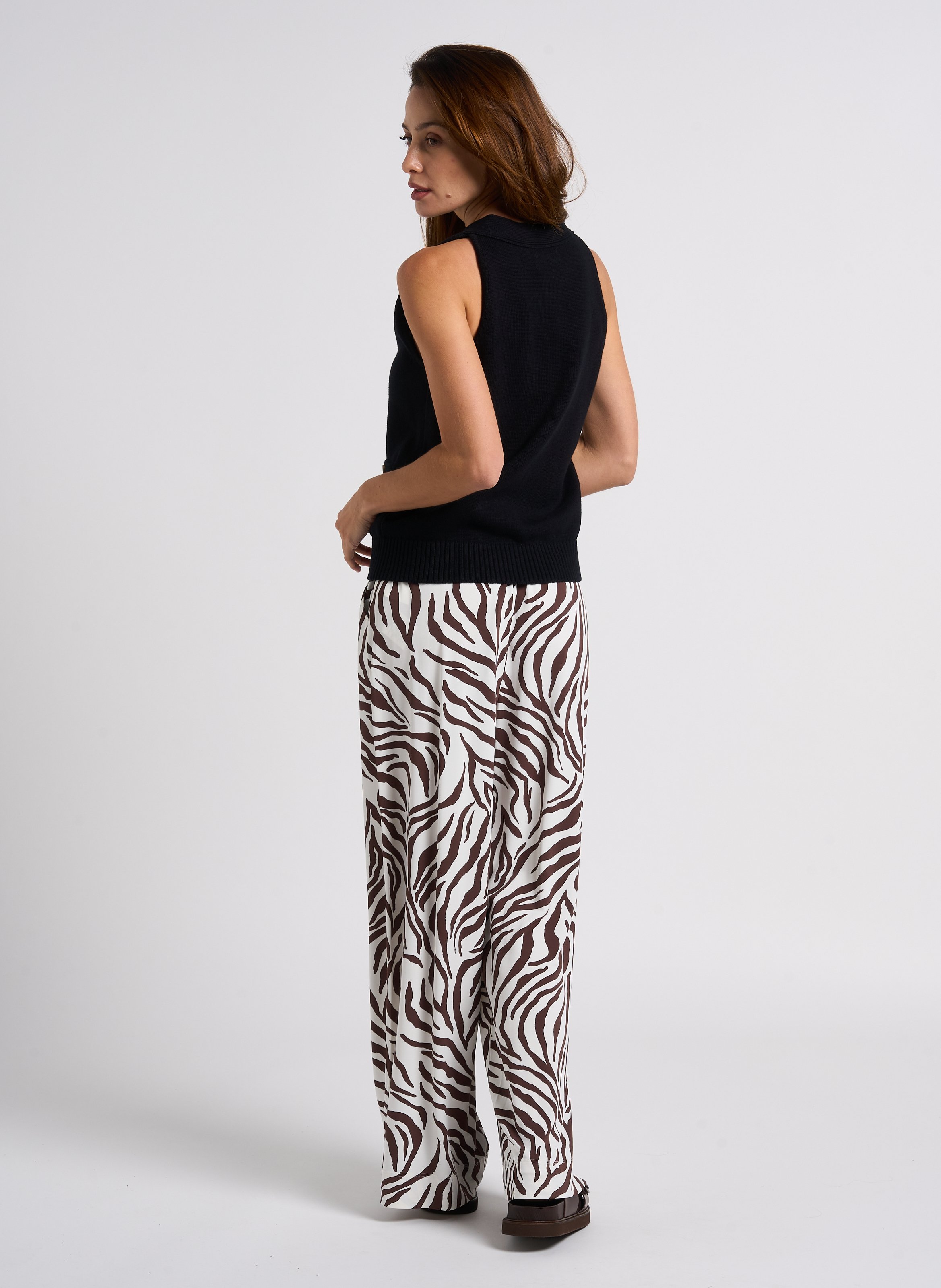 Printed straight-leg pants with high elasticated waist MAX MARA LEISURE Brown