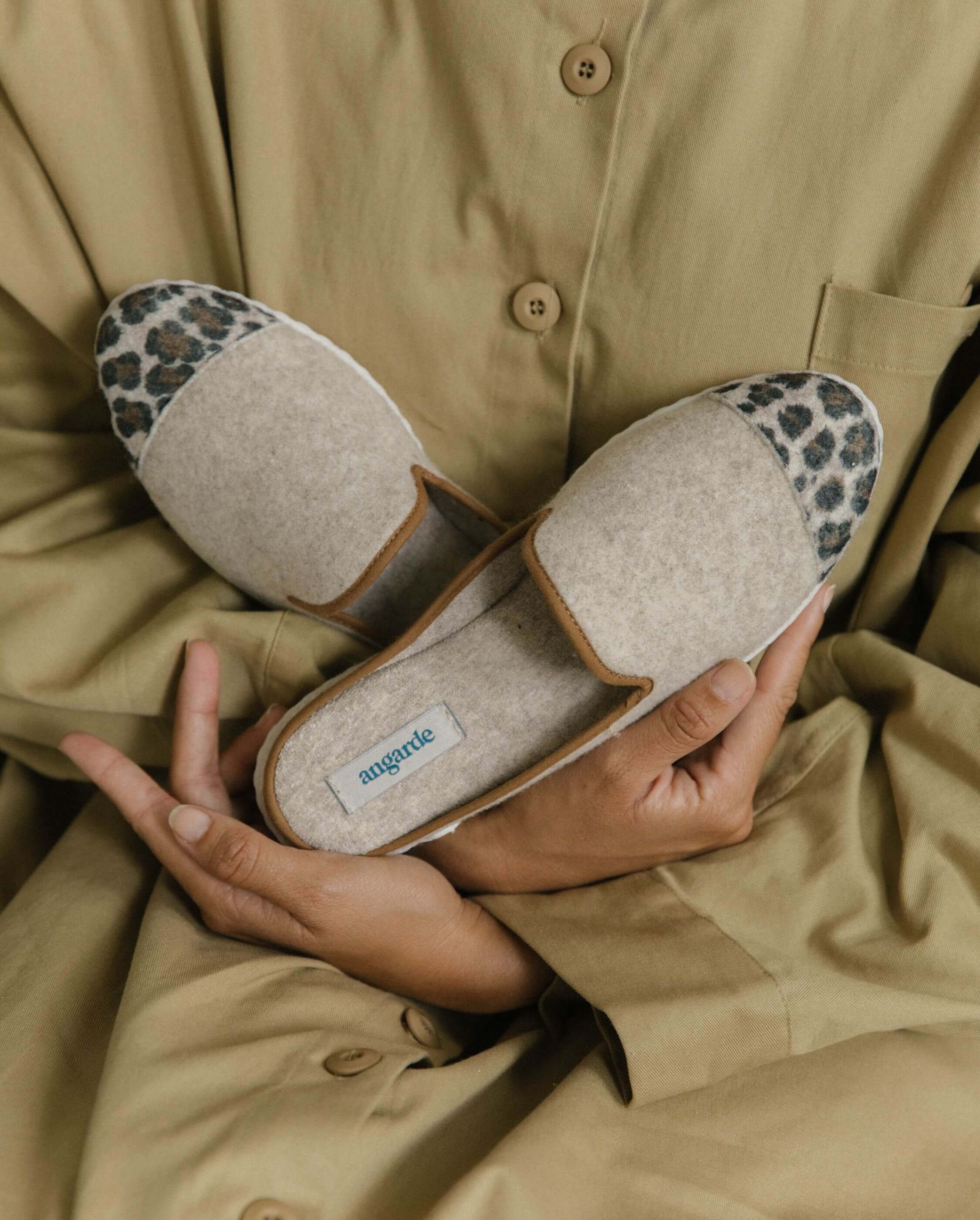 Women's wool mule, beige leopard ANGARDE Beige