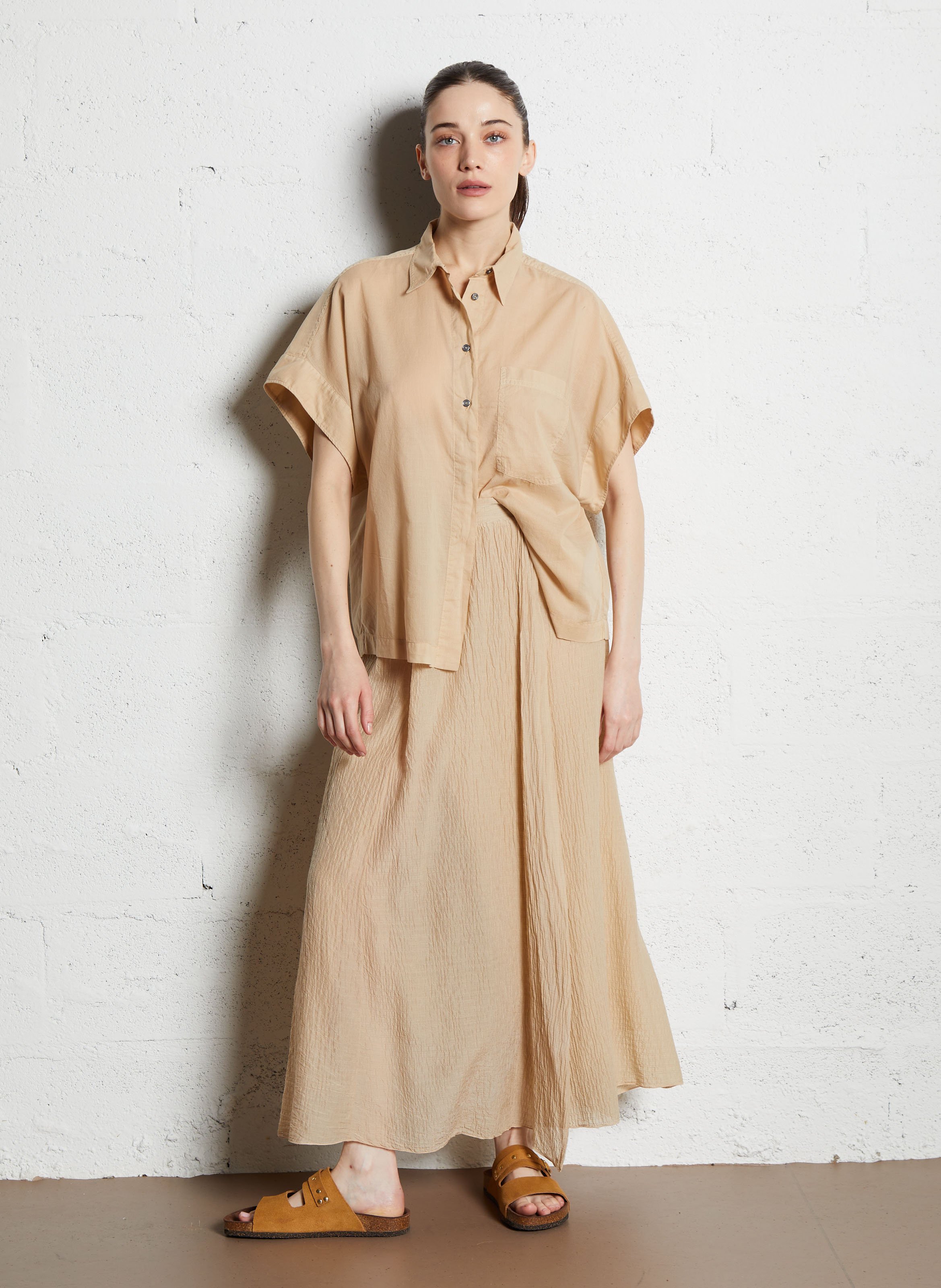 Lange, uitlopende rok | katoenblend POMANDERE Beige