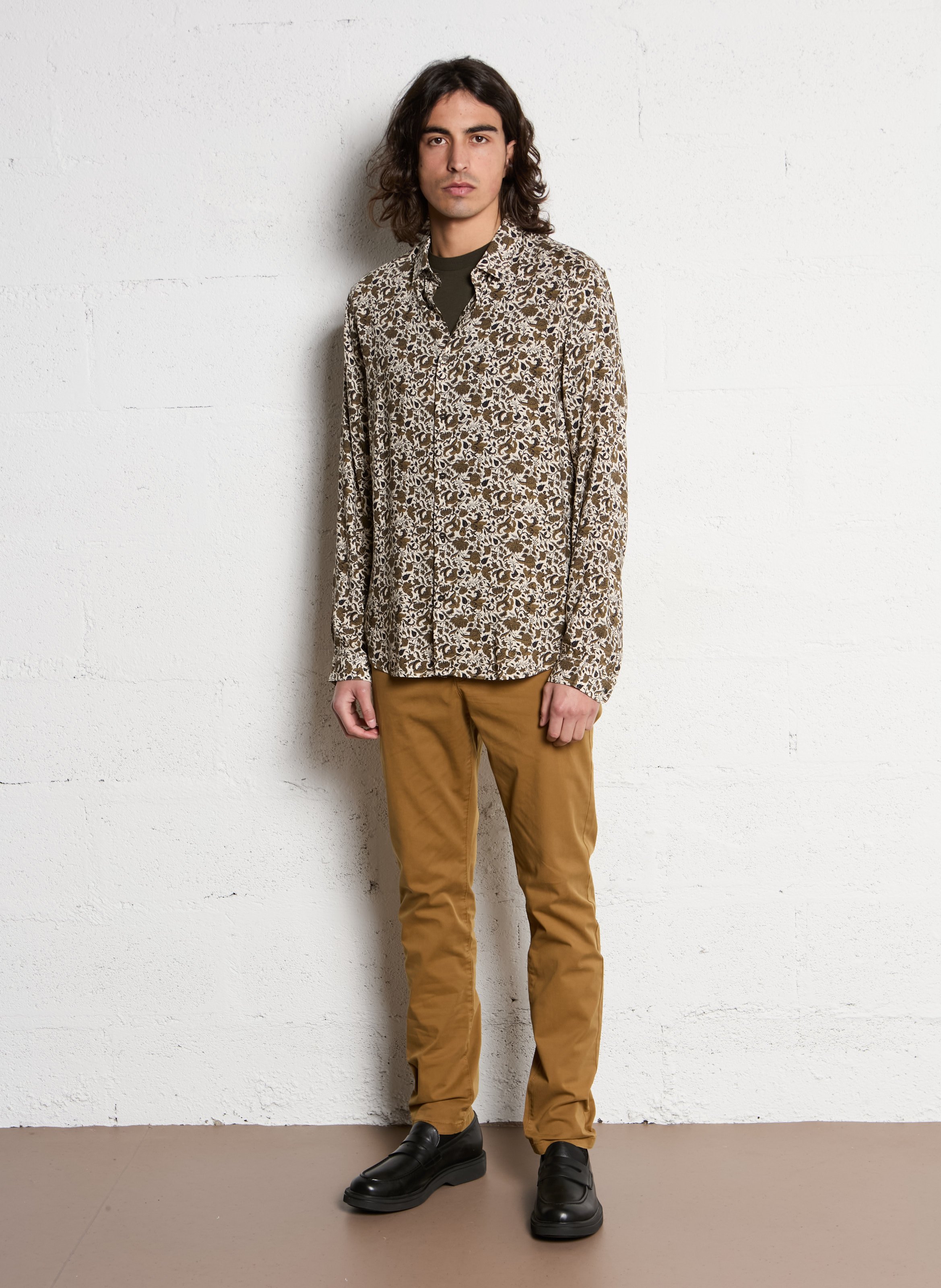 Round-neck straight-cut cotton-blend T-shirt IKKS Khaki
