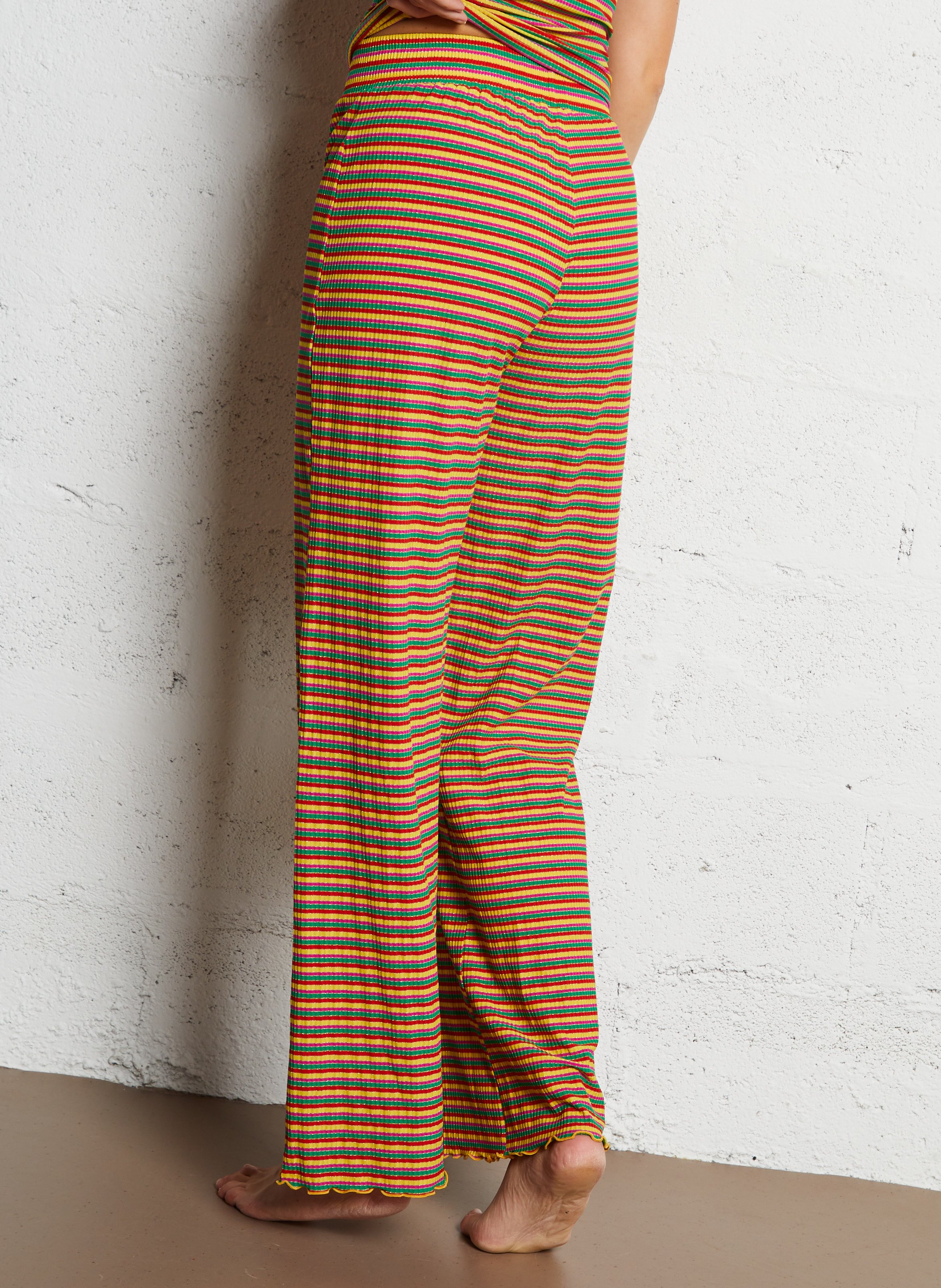 Pantalon large taille haute Multicolore