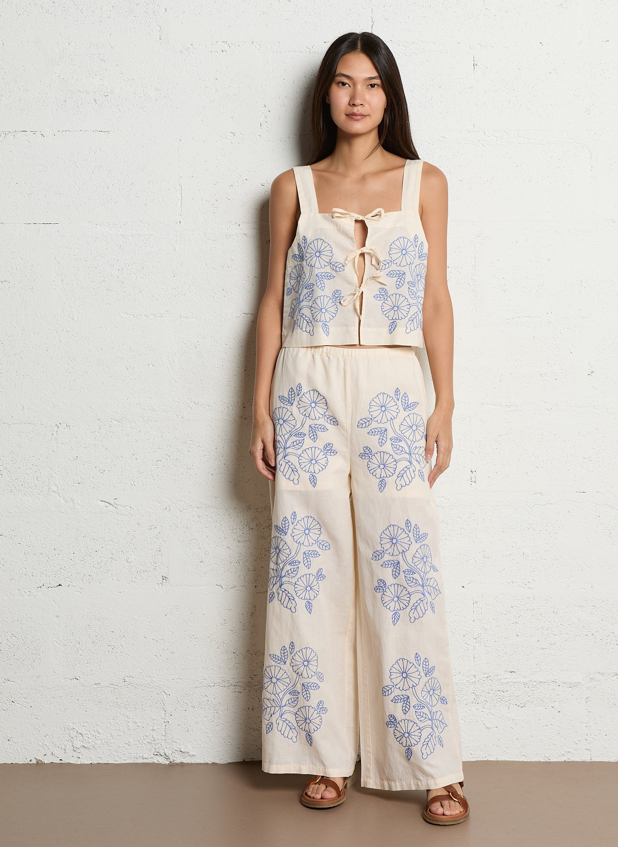 Square-neck cotton-blend top THE TINY BIG SISTER Beige