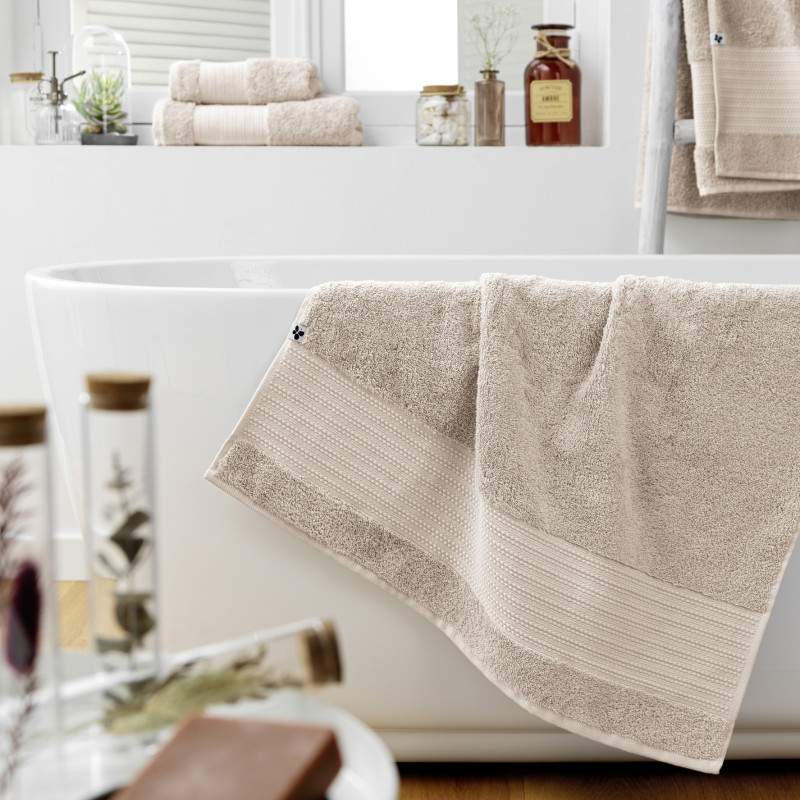100% combed cotton bath towel L'EFFET PAPILLON Beige