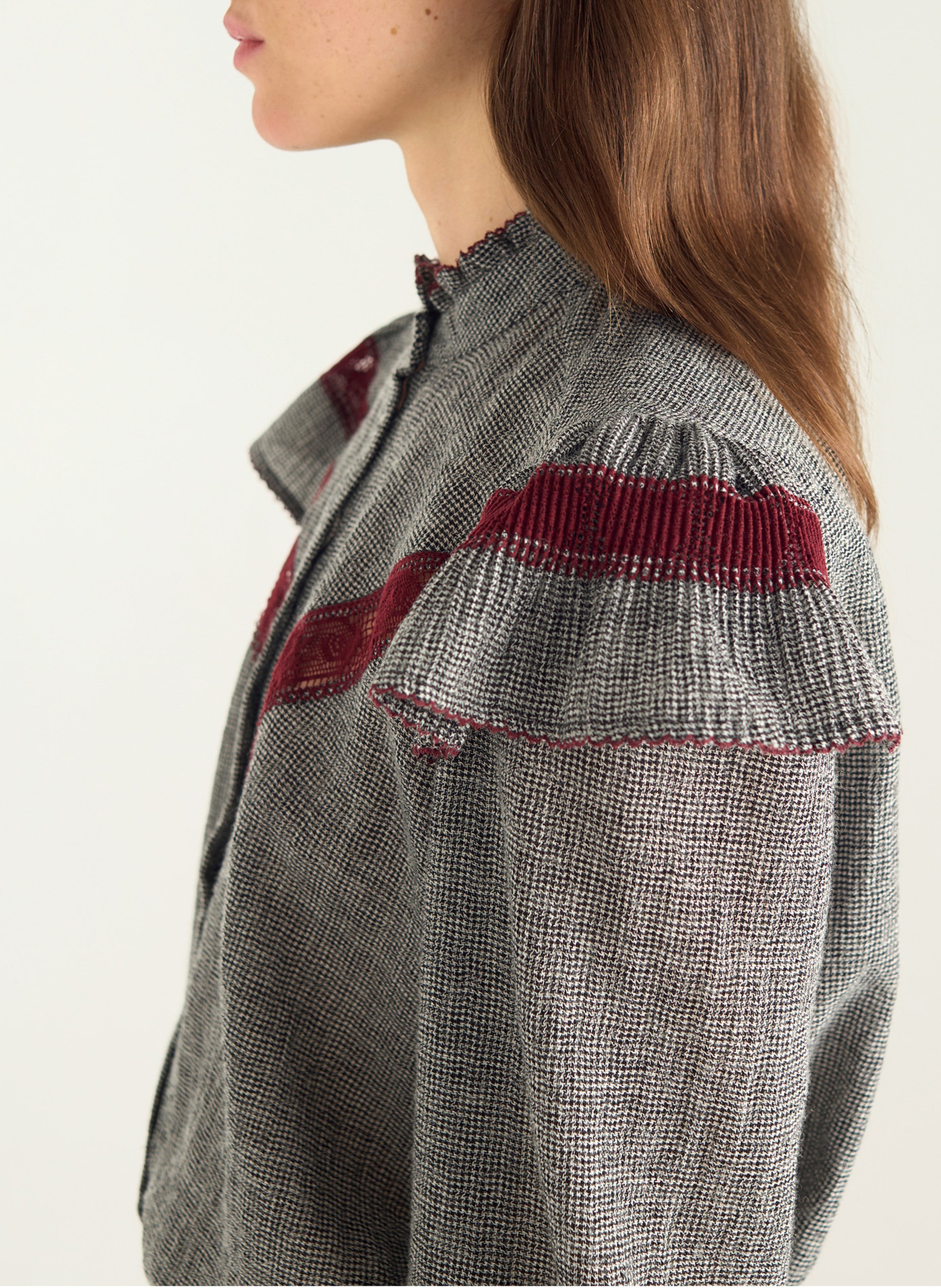 Chemise droite imprimée à dentelle et volants COTELAC Noir