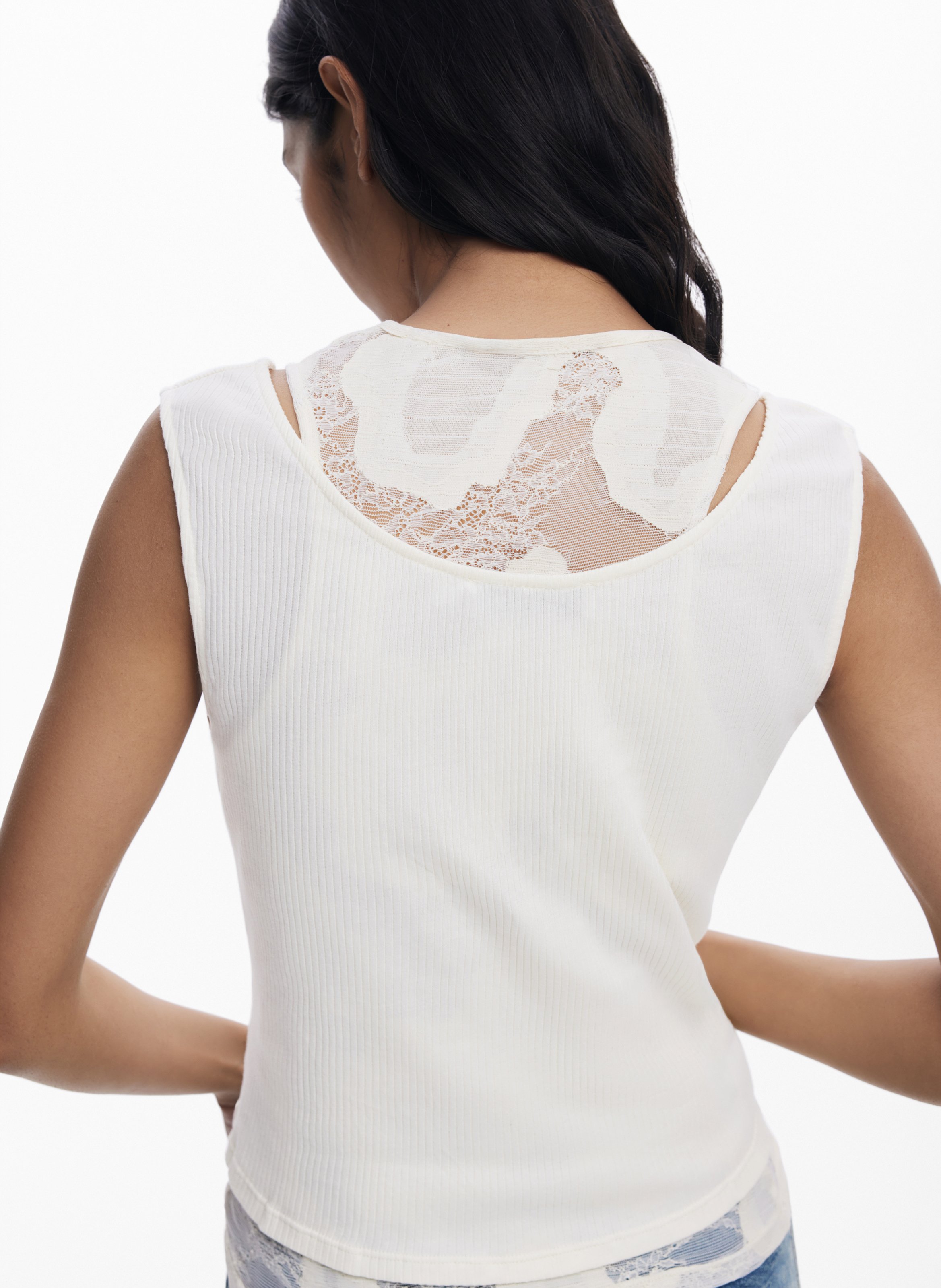 Débardeur double dentelle DESIGUAL Blanc