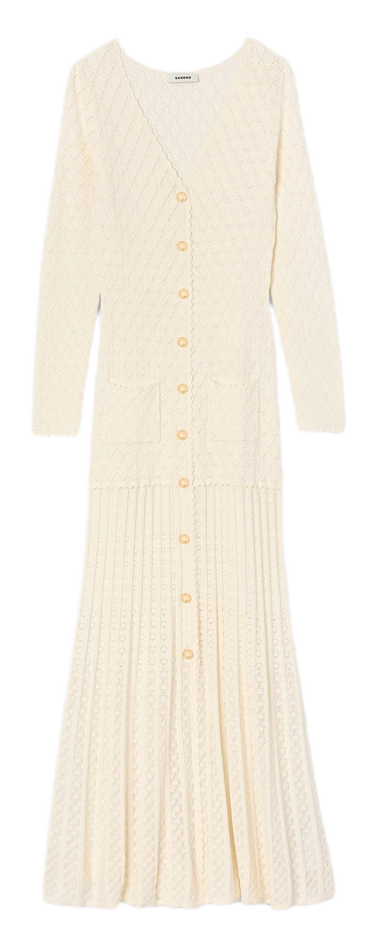 Robe longue col v  SANDRO Blanc