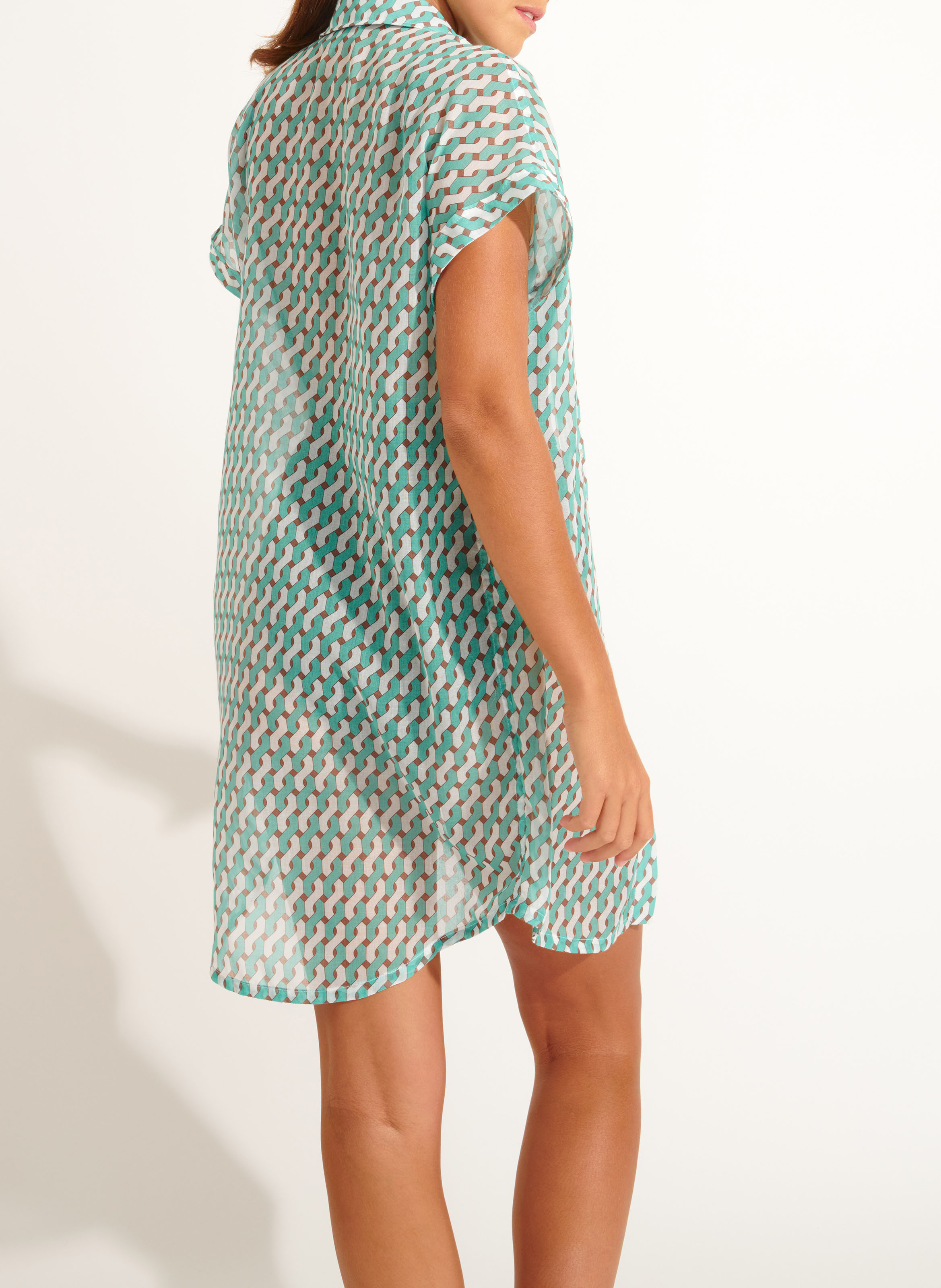 Short straight dress with classic collar LIVIA Green