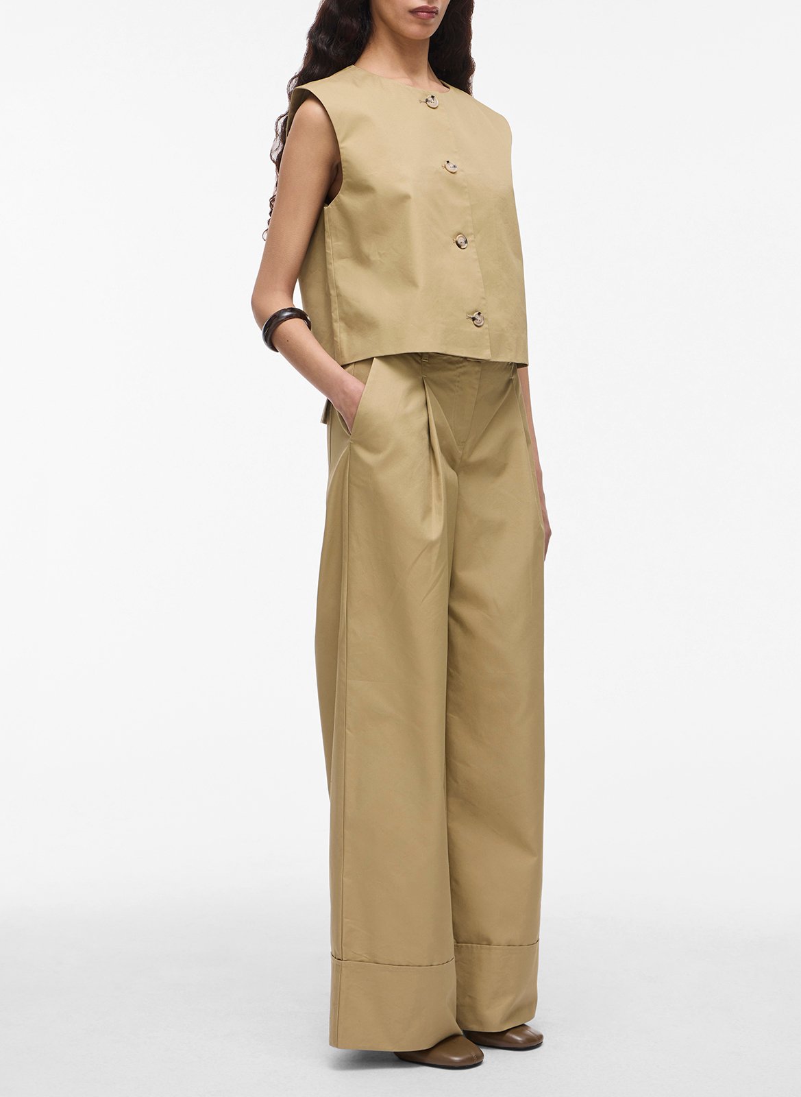 Top col rond en coton mélangé ROUGE EDIT Beige