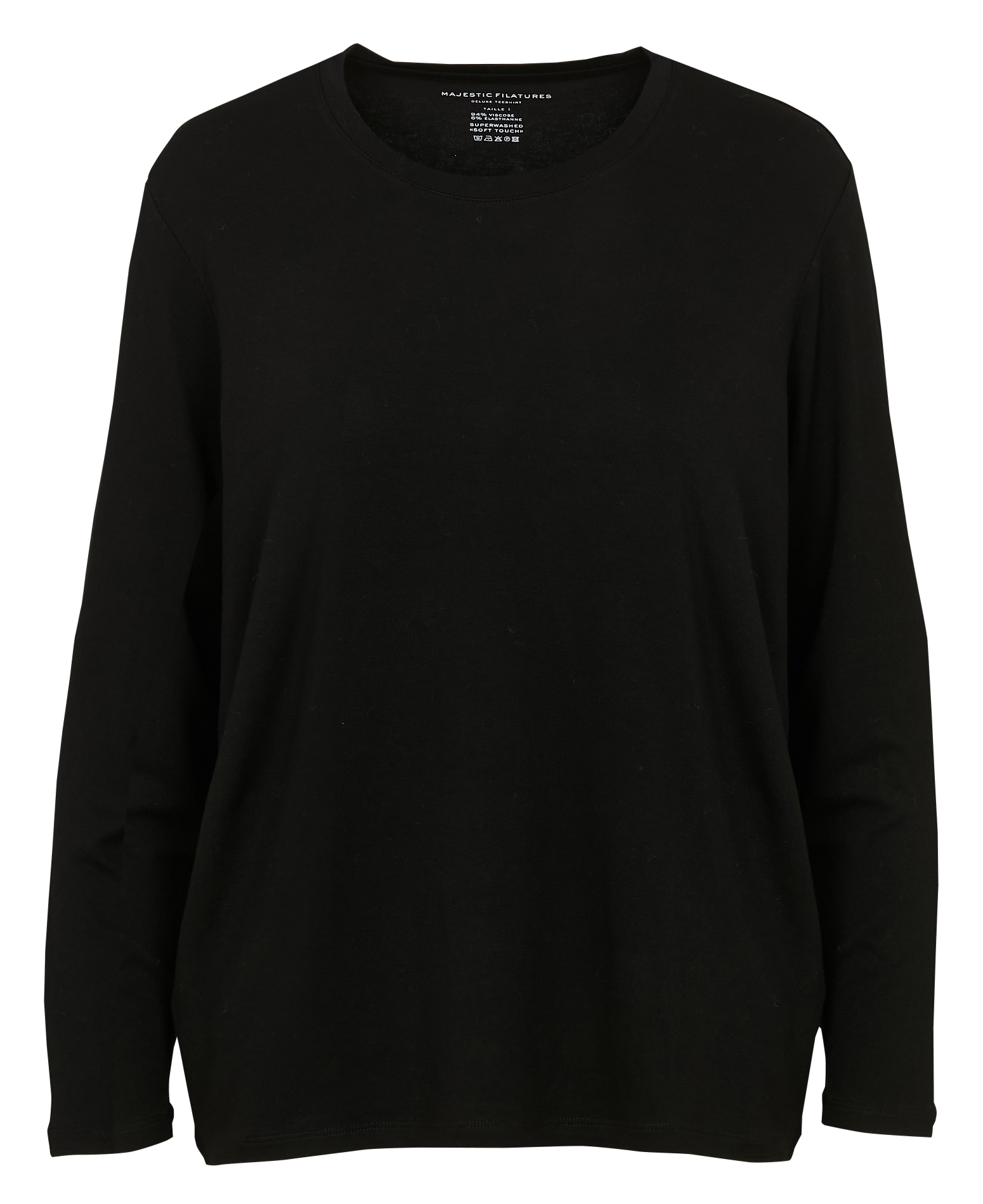 Tee-shirt manches longues col rond uni MAJESTIC FILATURES Noir