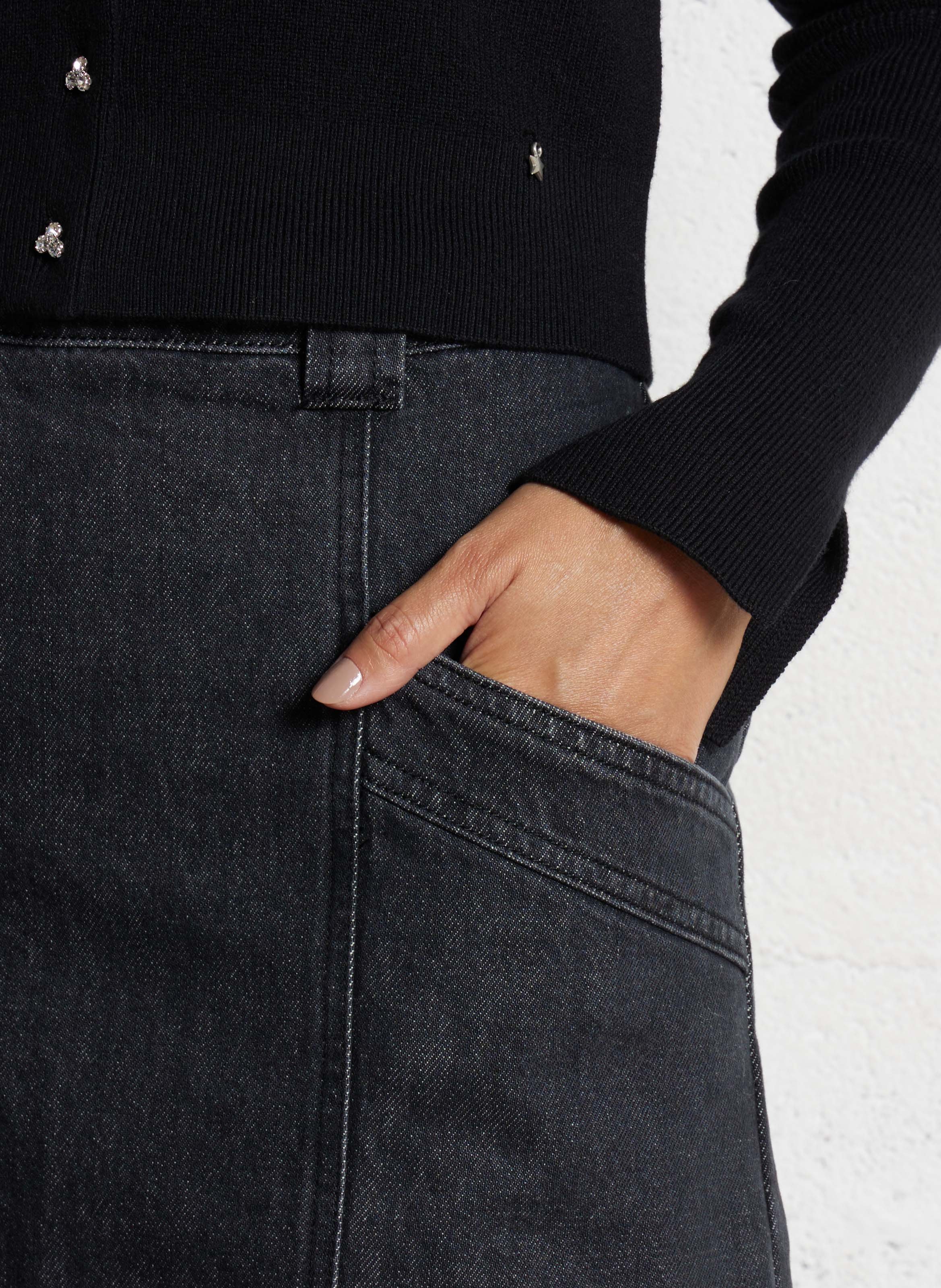 Short cotton denim skirt DES PETITS HAUTS Black