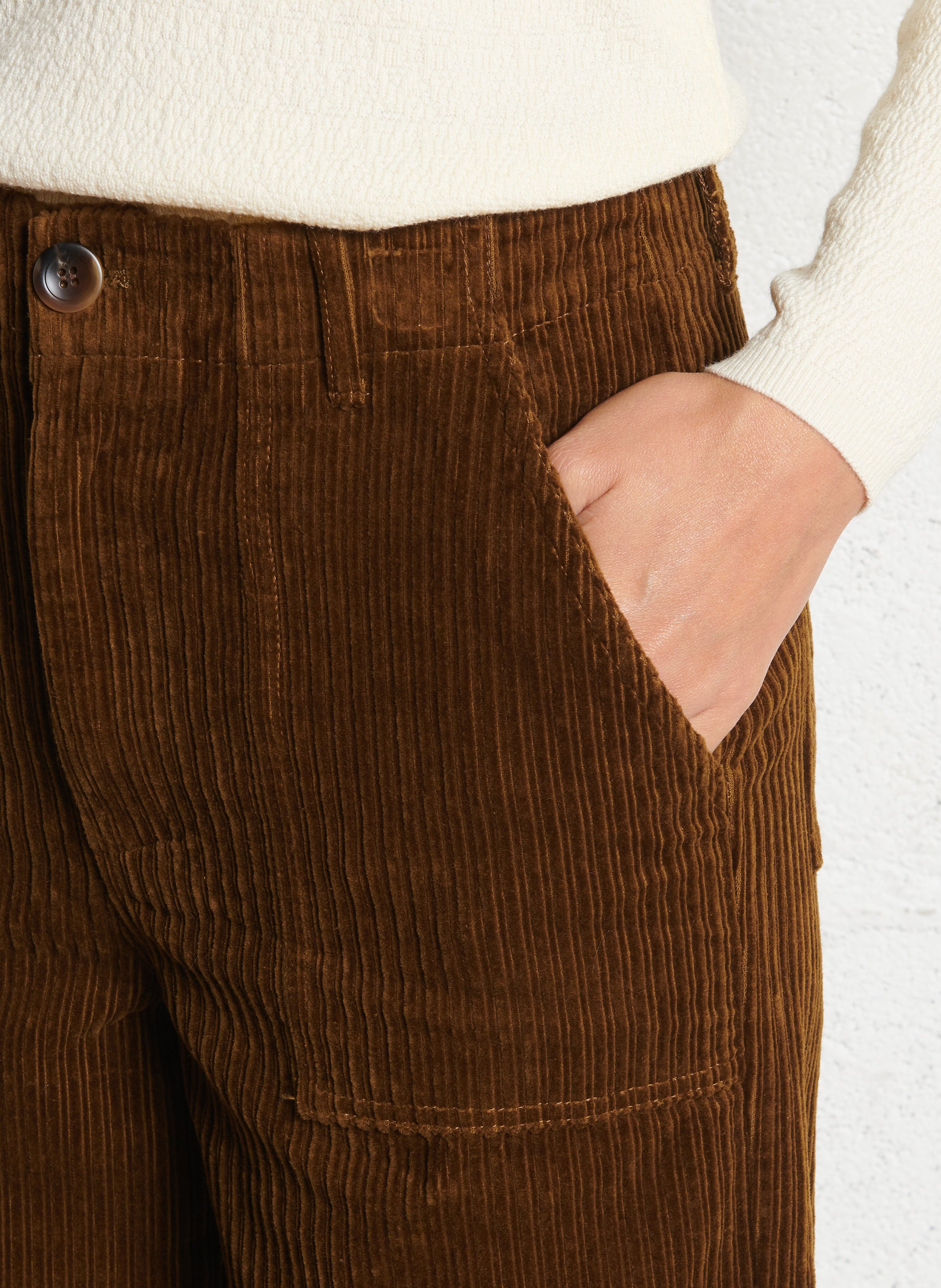 Pantalon large taille haute en coton SEE U SOON Kaki