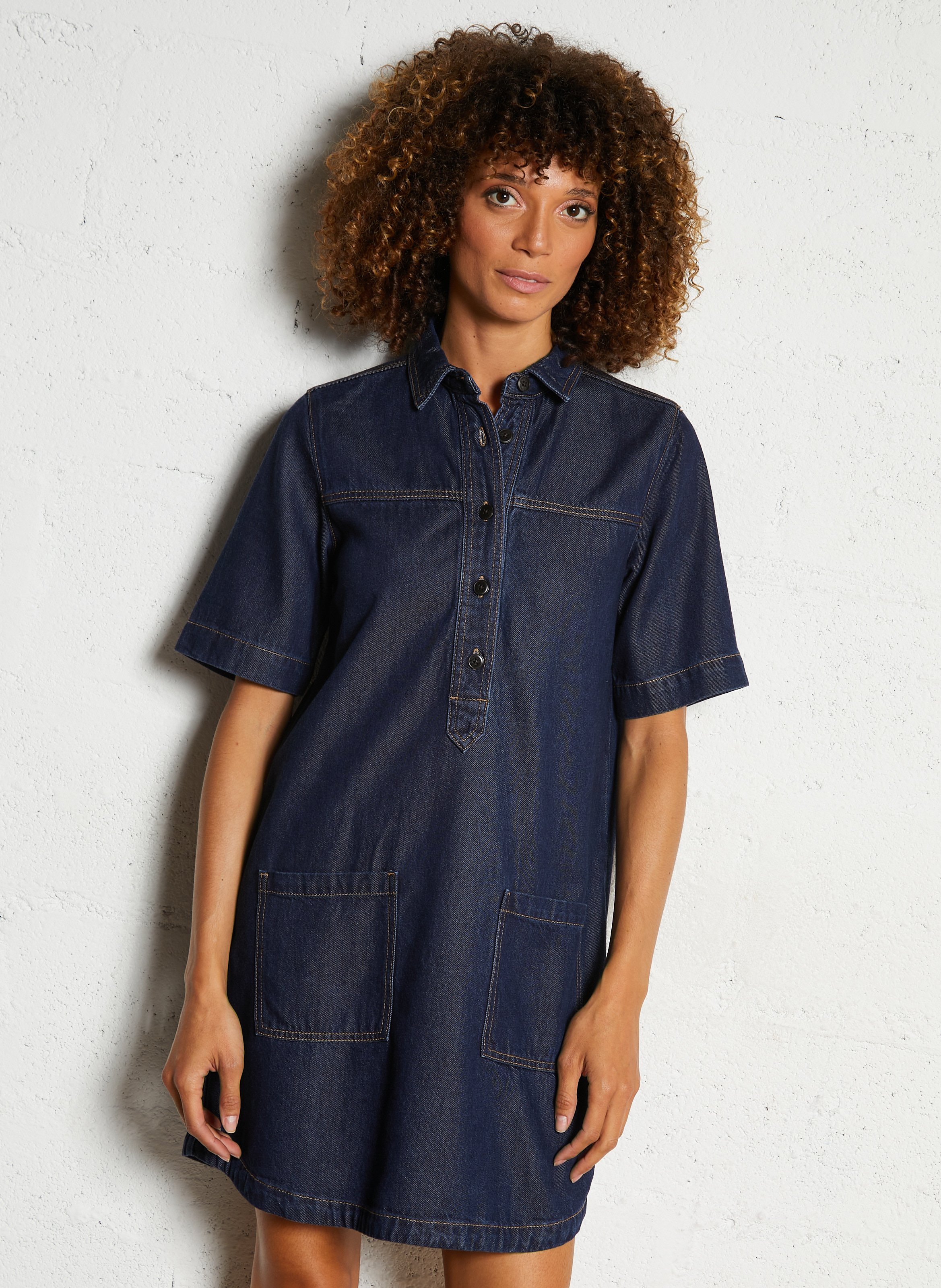 Short denim dress with classic collar MAISON 123 Blue