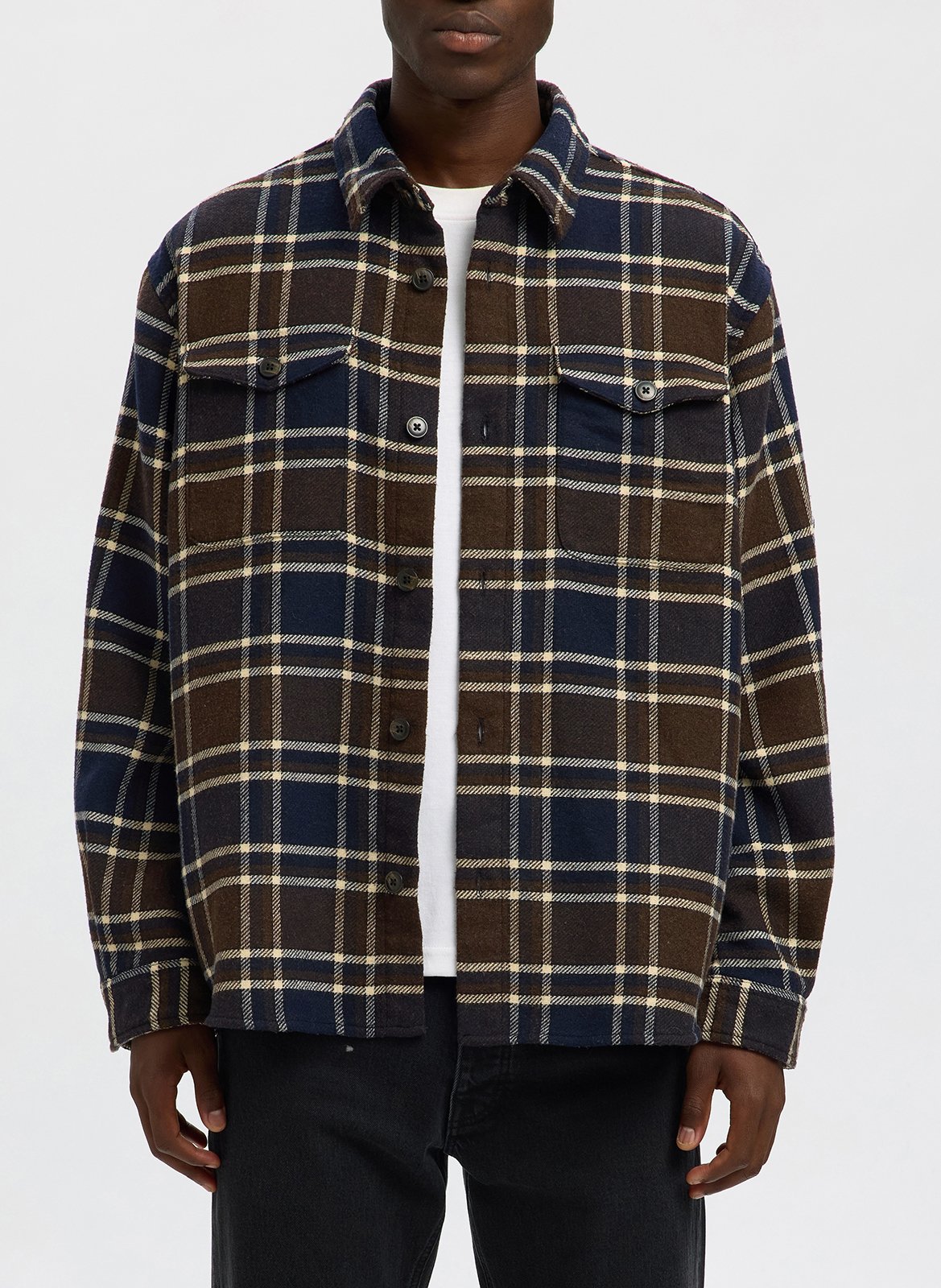 Checked shirt with classic collar SELECTED Brown