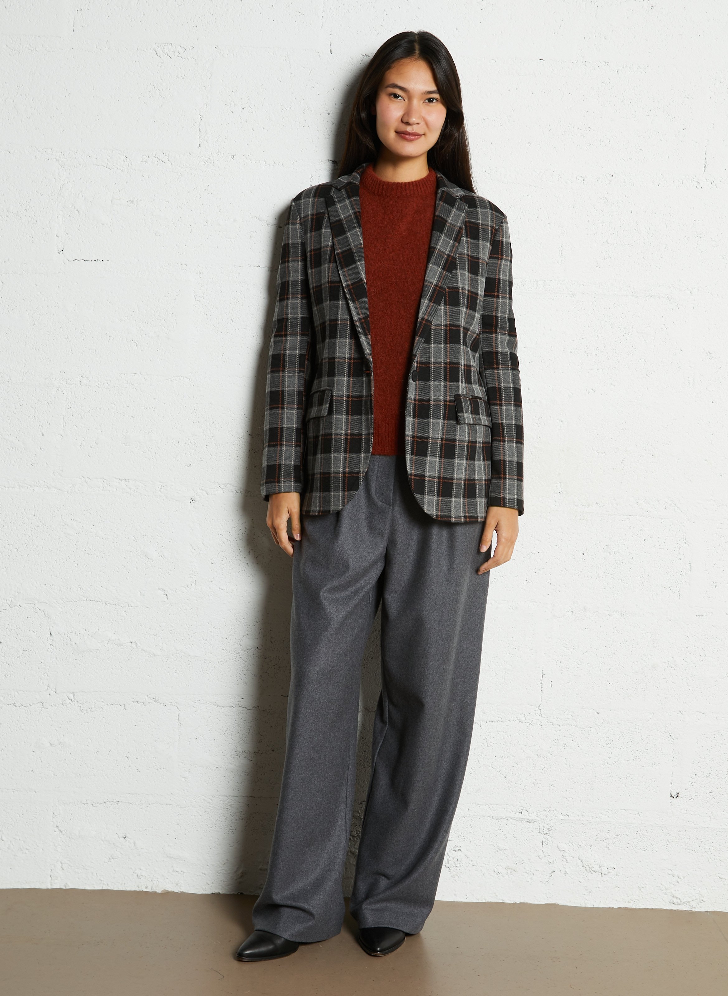 Veste tailleur droite à carreaux PLEASE Noir