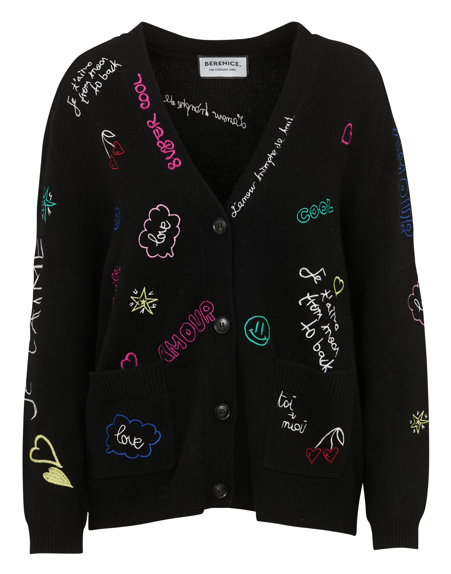 Weites Wollweste mit V-Ausschnitt BERENICE Schwarz