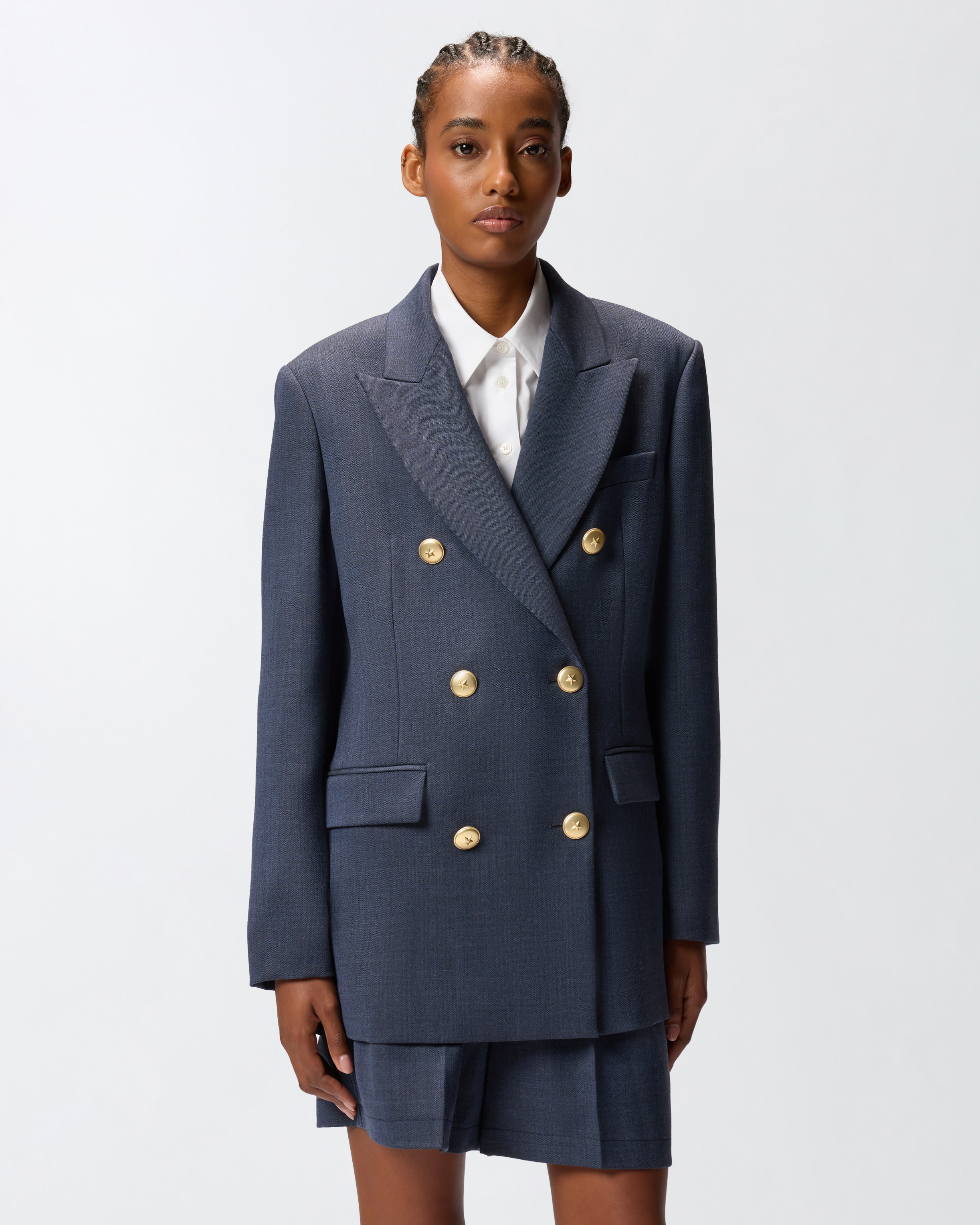 Wool double-breasted blazer with gold buttons PINKO Blue