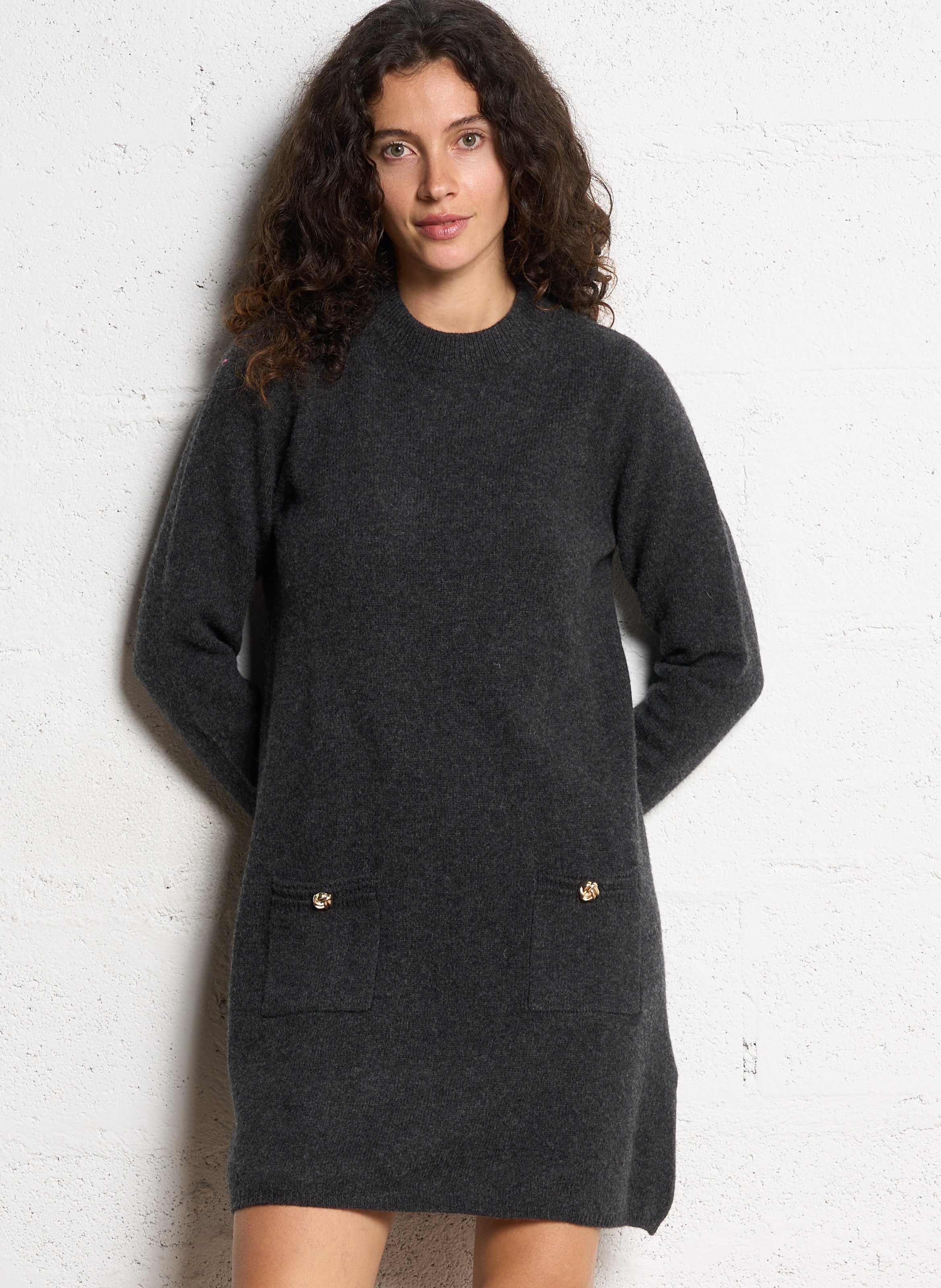 Round neck wool and cashmere sweater dress PETITE MENDIGOTE Black
