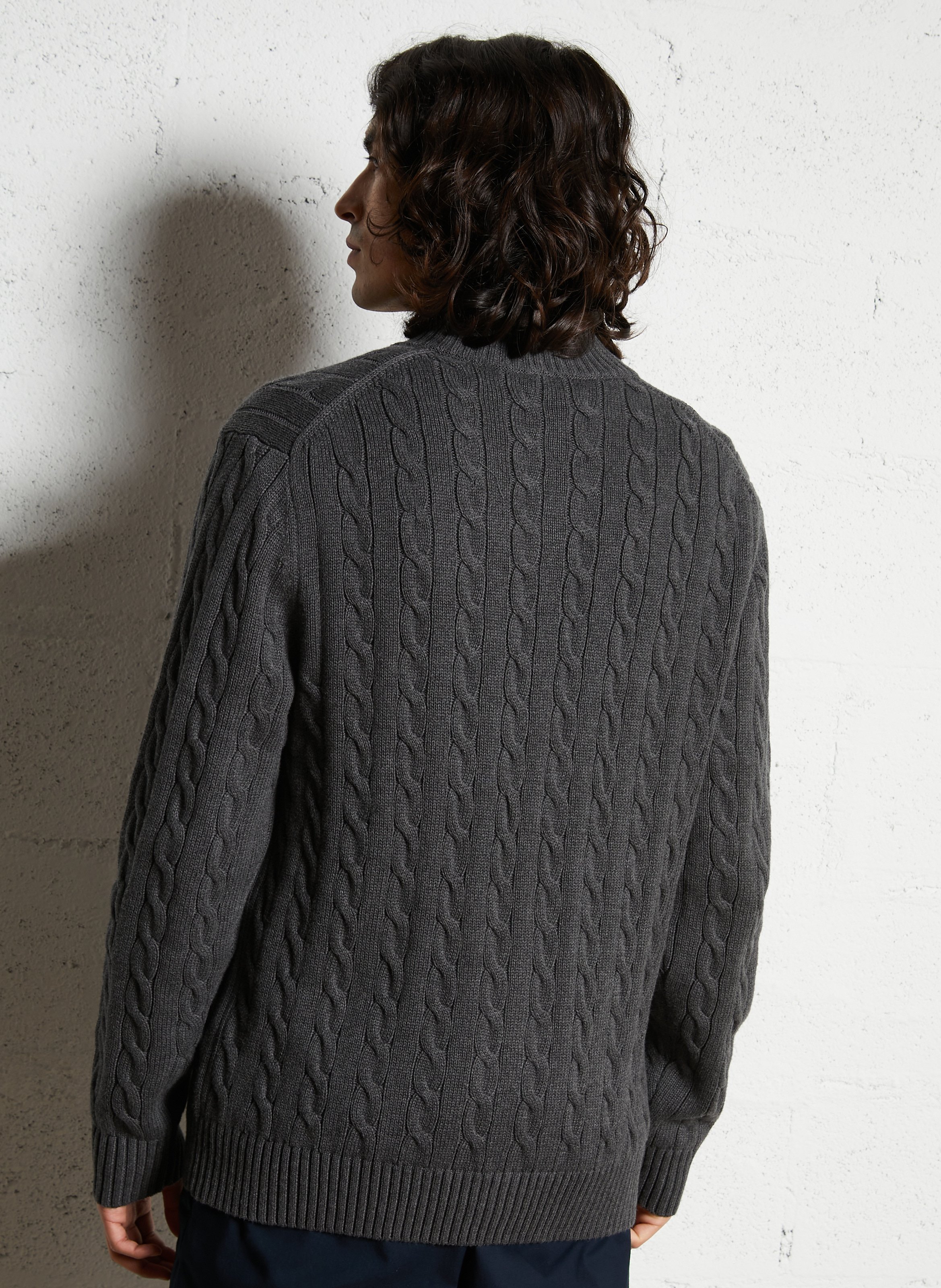 Pull droit col montant brodé en coton torsadé EDEN PARK Gris