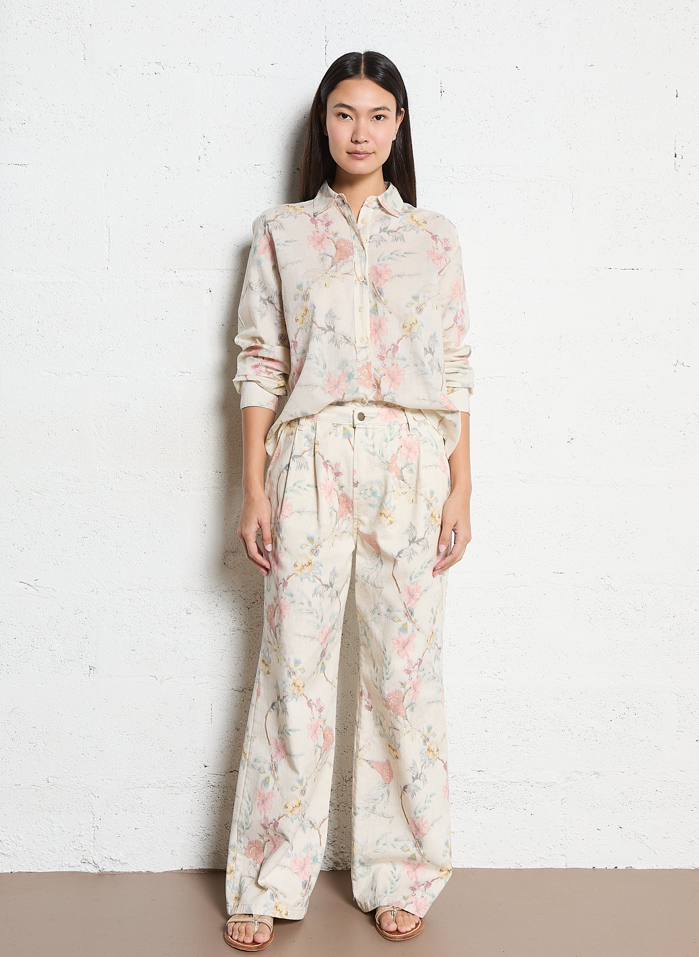 Weit geschnittene Baumwollbluse mit Print MAISON HOTEL Rosa