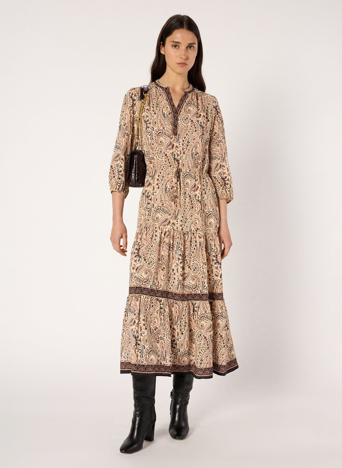 Long printed Henley dress GERARD DAREL Beige