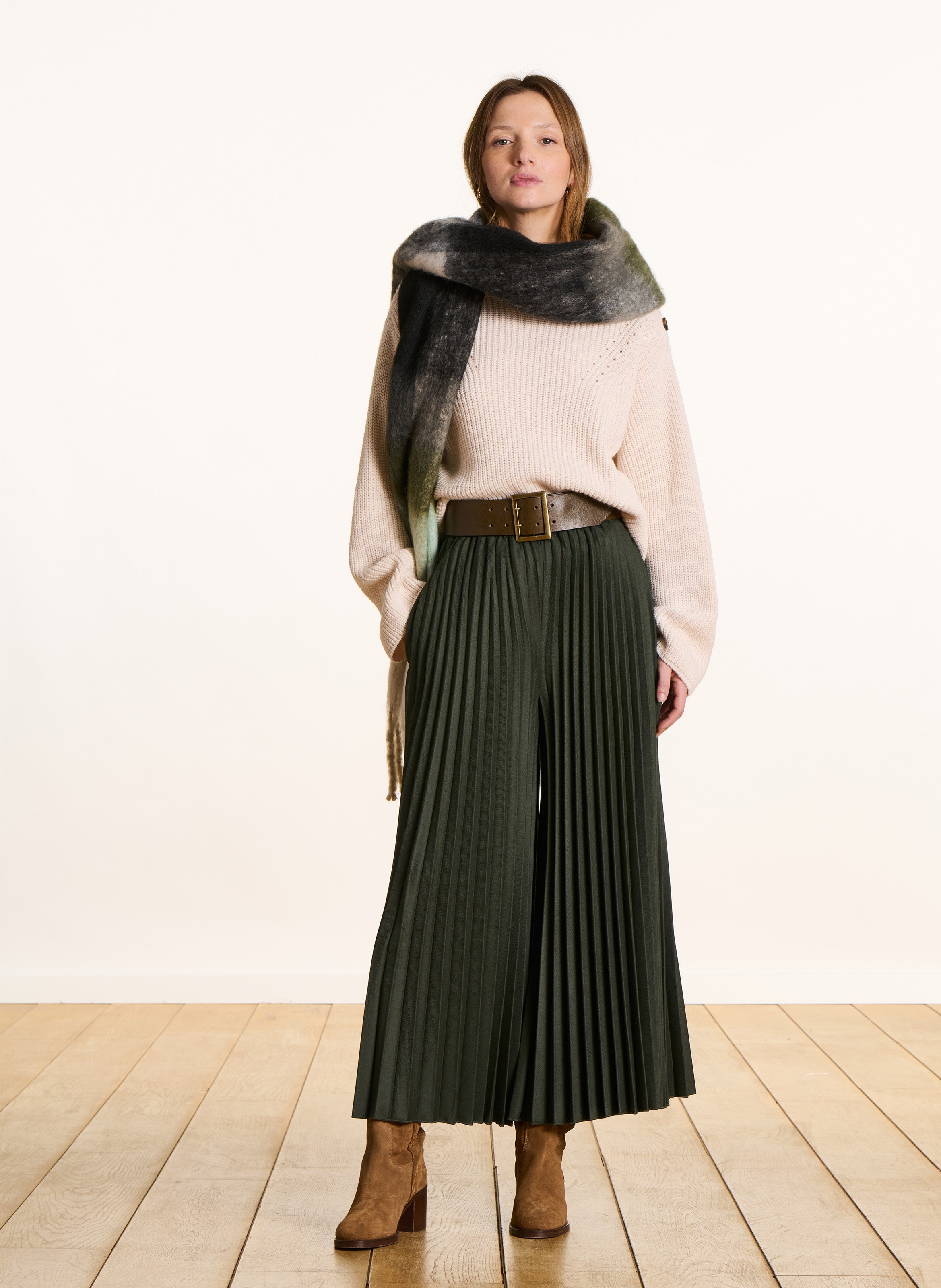 Pantalon large en flanelle plissée LA FEE MARABOUTEE Vert