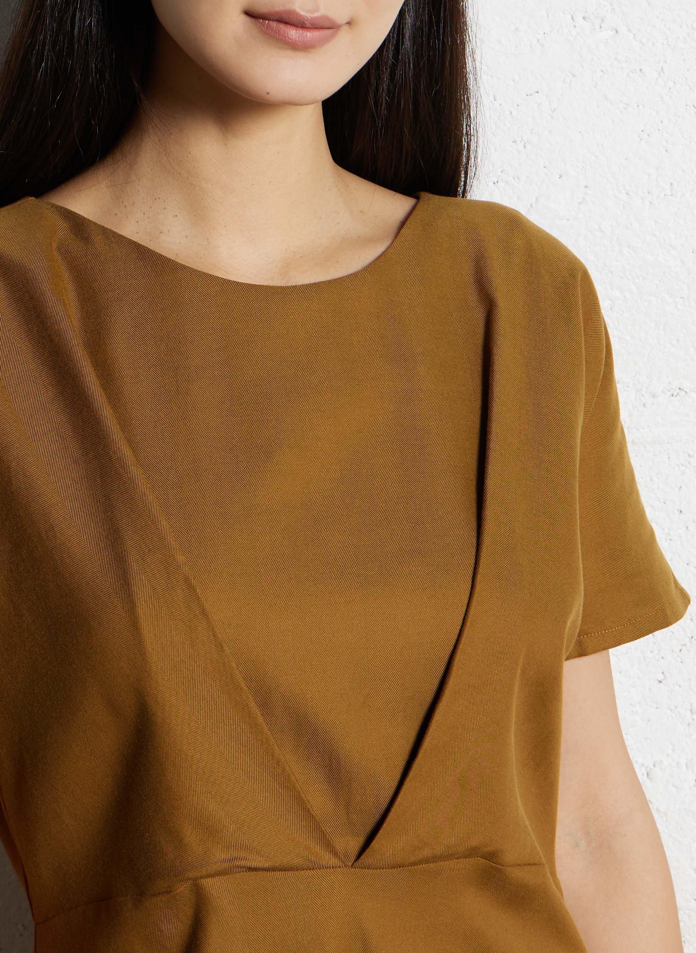 Robe midi évasée unie Marron