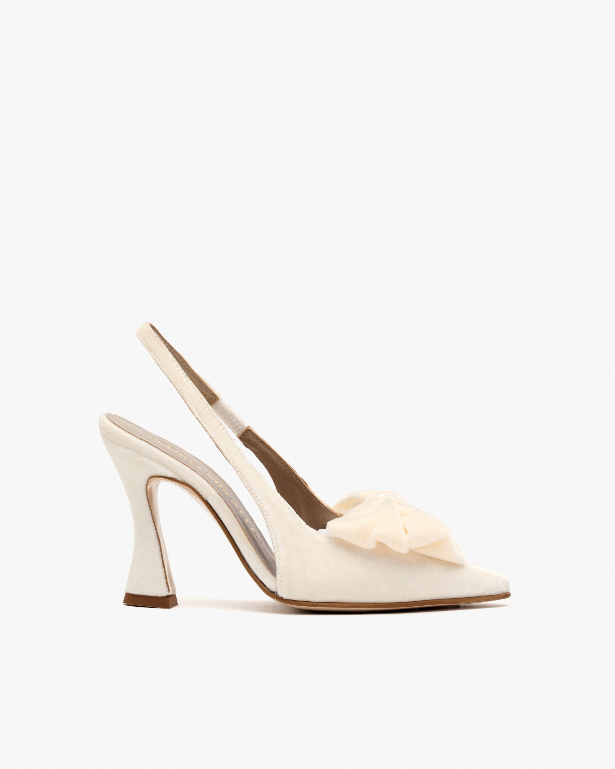 White velvet back-strap heels. PEDRO MIRALLES White