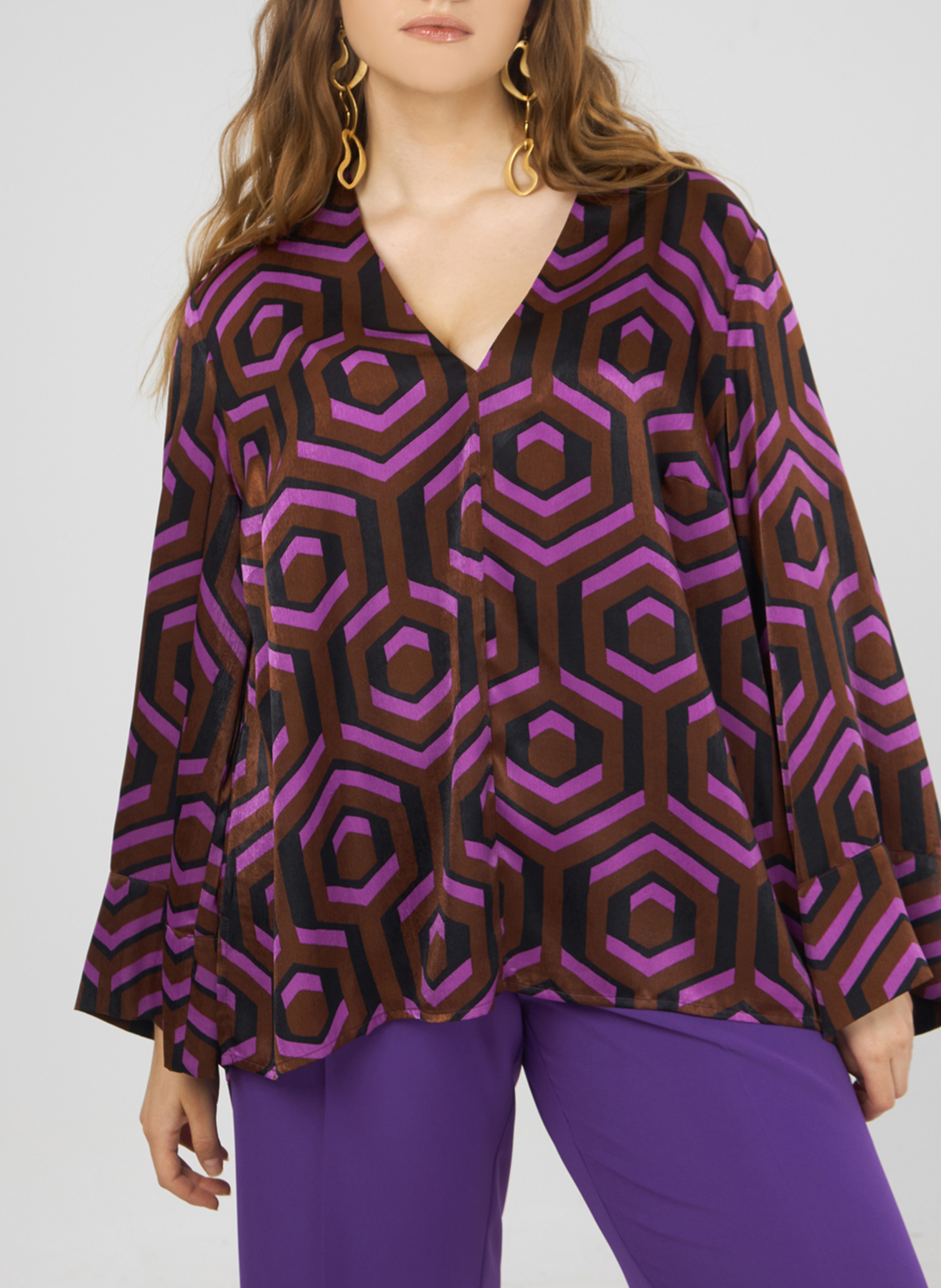 Printed V-neck blouse MAT FASHION Pink