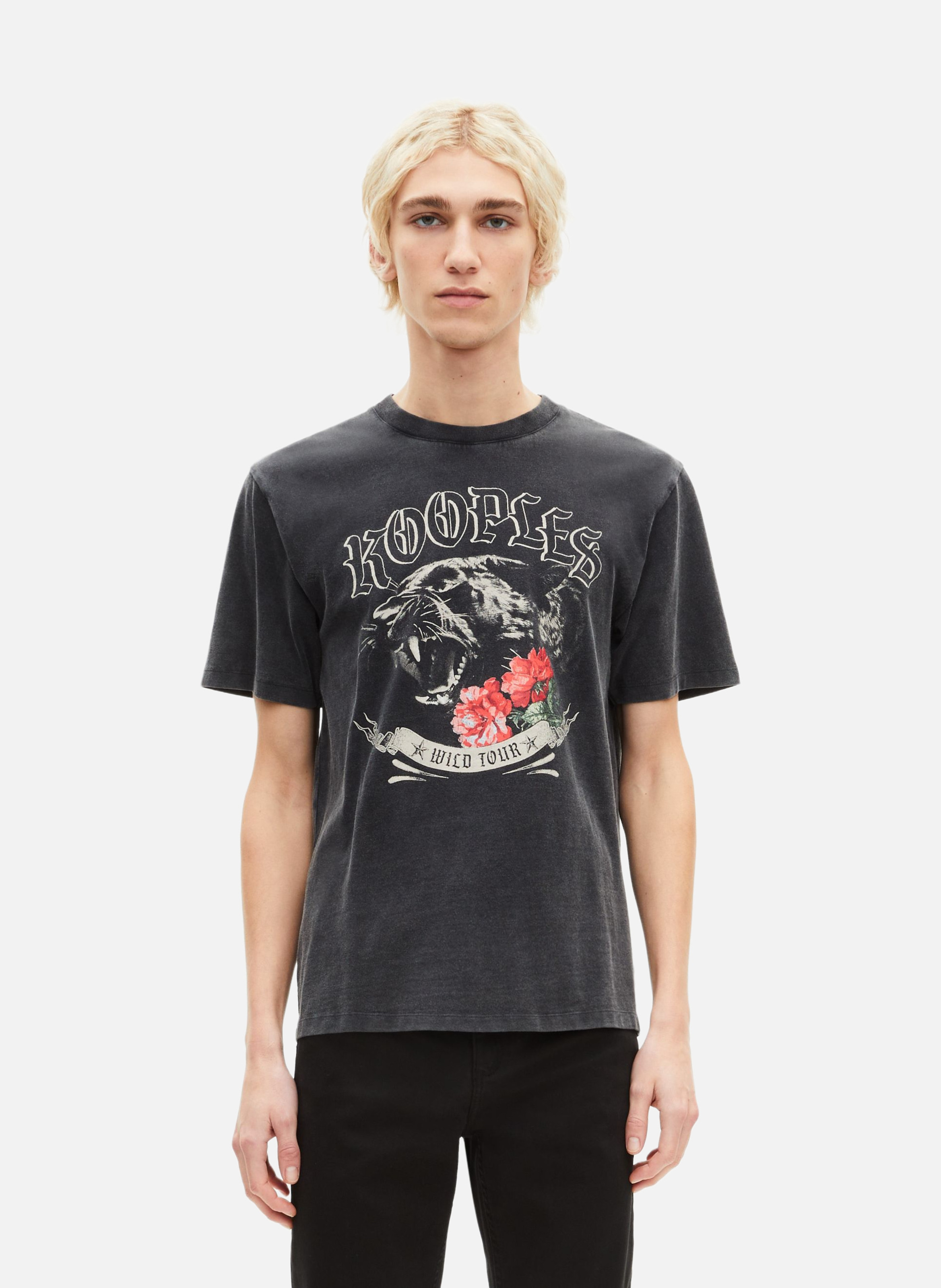 T-shirt with panther screen print THE KOOPLES Black