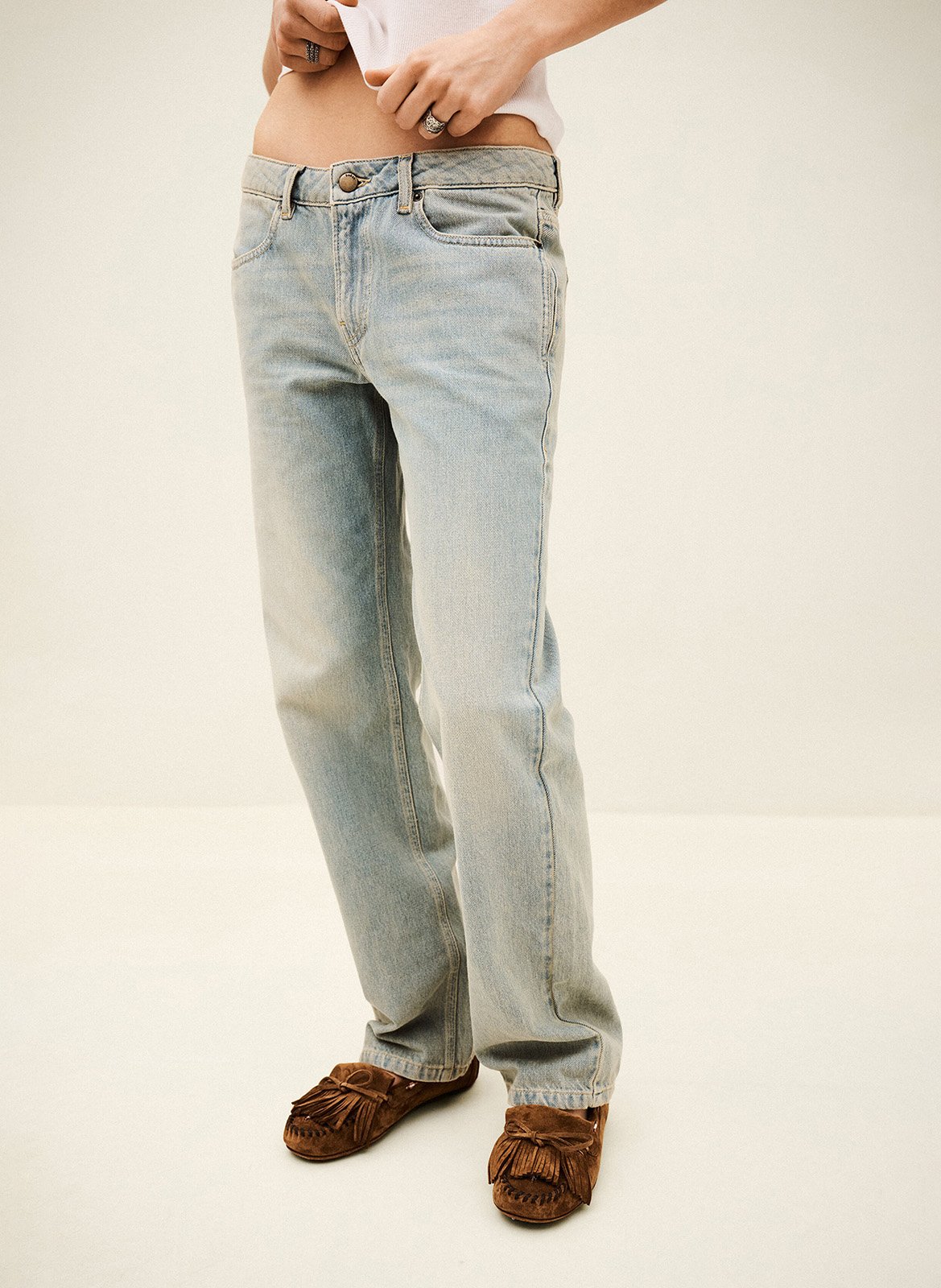 Jean droit taille basse en coton BA&SH Bleu