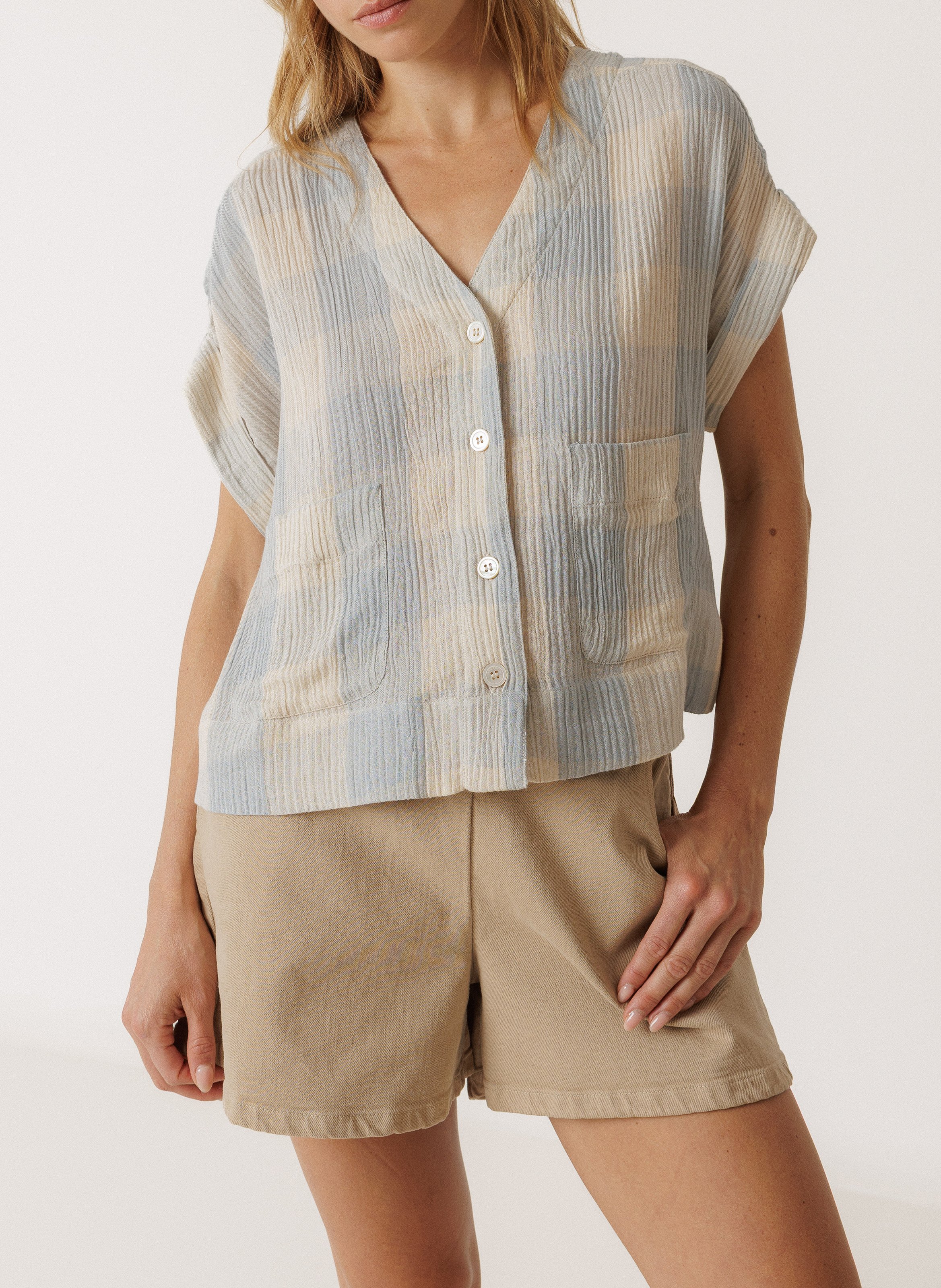 V-neck checkered blouse INDI & COLD
