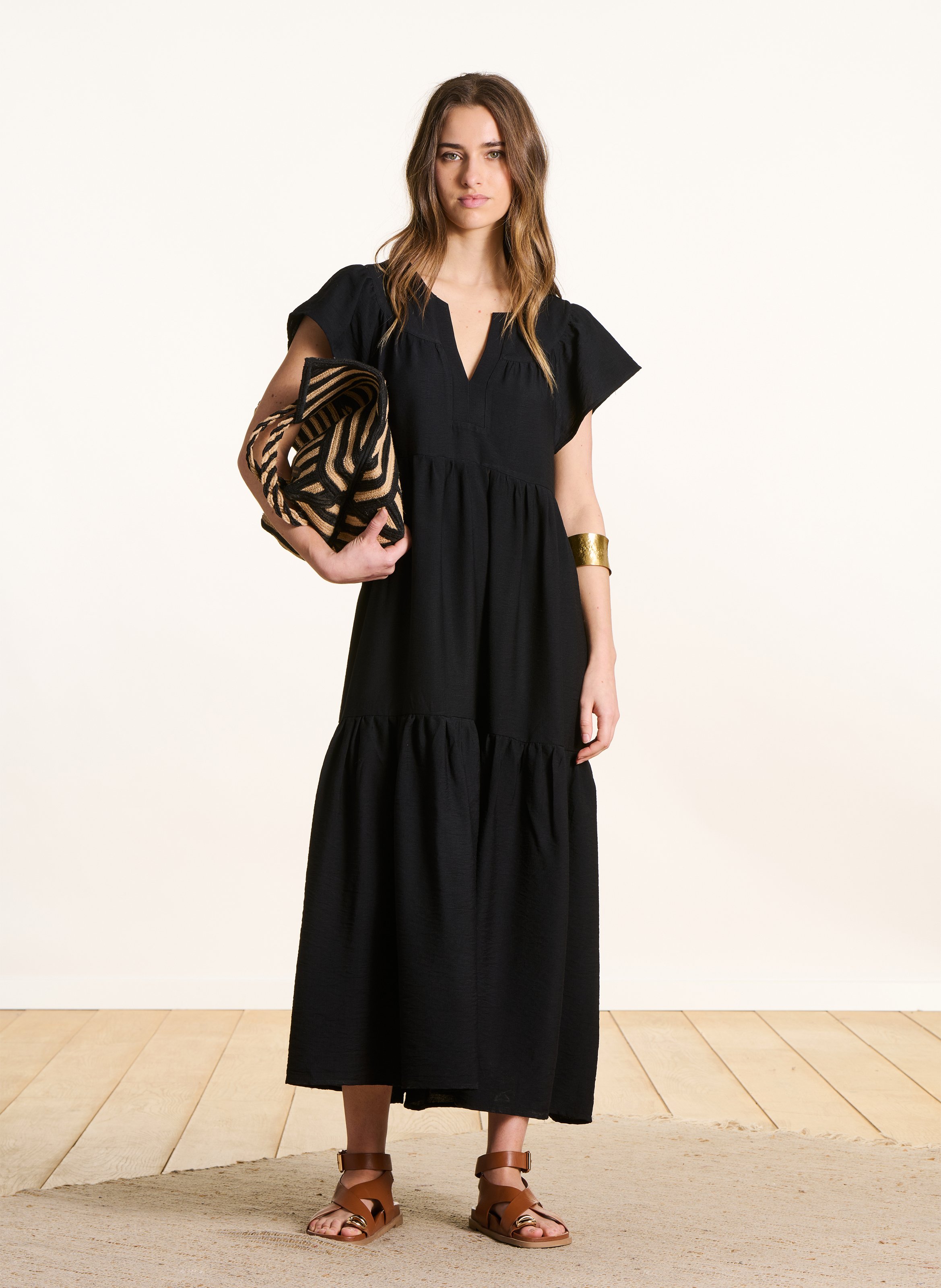 Langes Kleid mit Rundhalsausschnitt LA FEE MARABOUTEE Schwarz