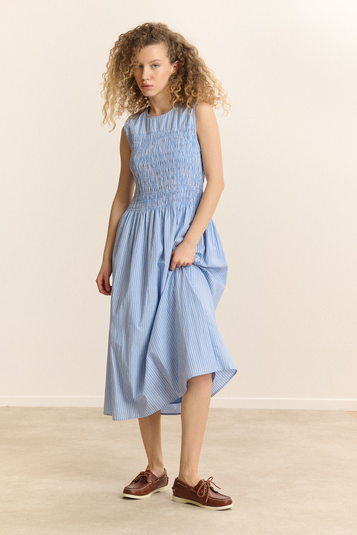 Striped smocked midi dress GARANCE PARIS Blue