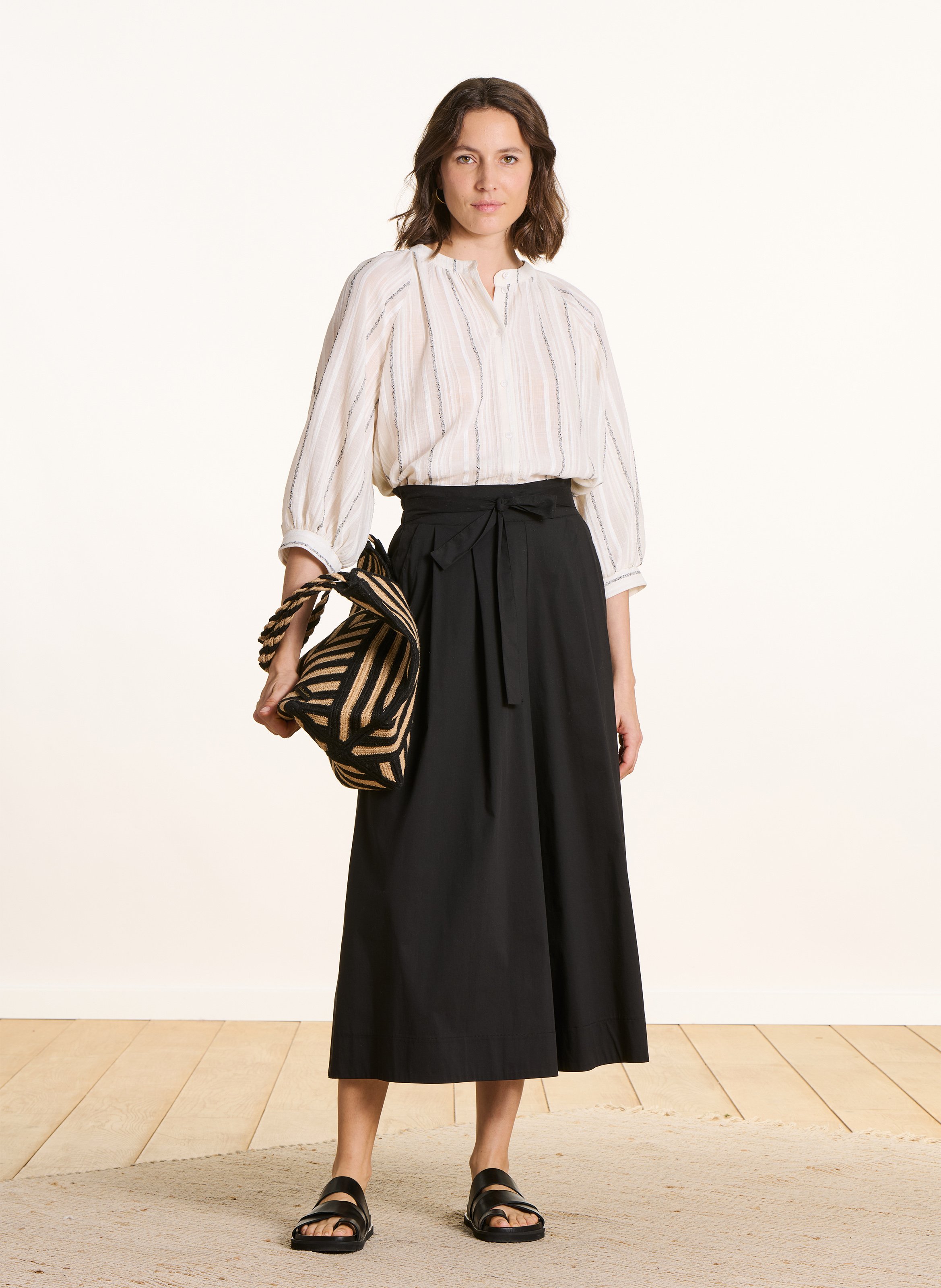 Oversized round neck striped shirt LA FEE MARABOUTEE White